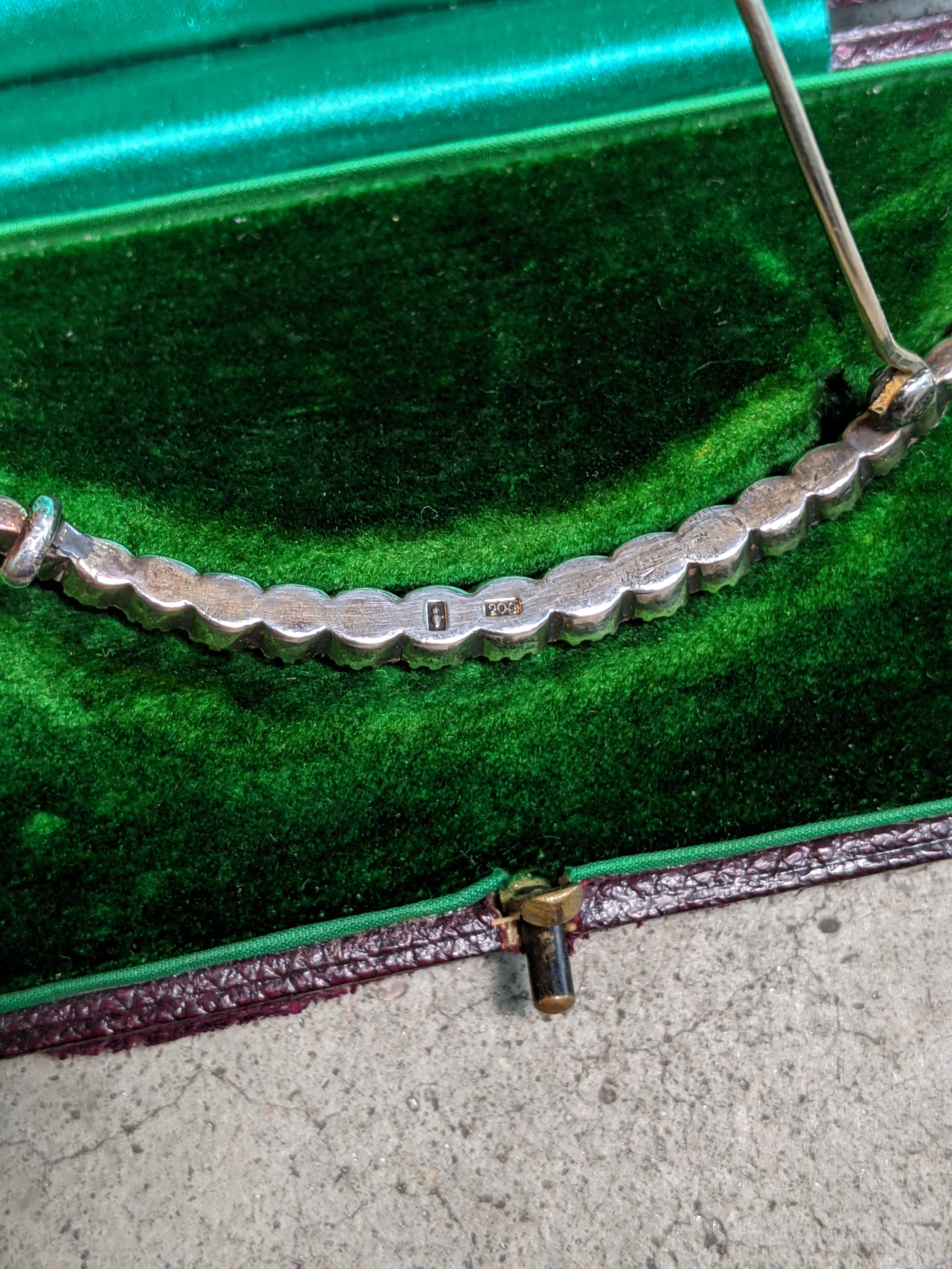 1900s-1910s Silver + Paste Moon Brooch in Box