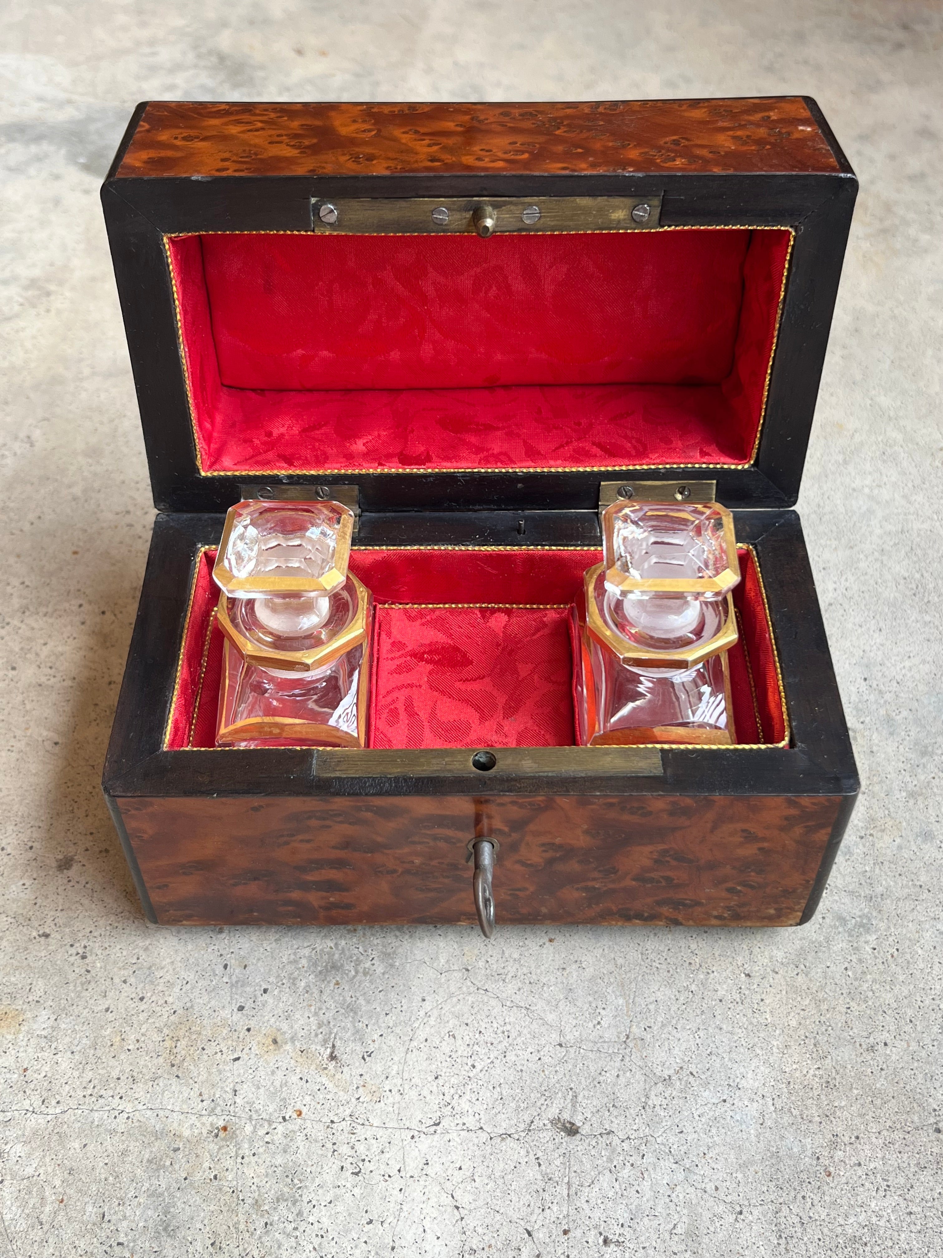19th c. Walnut Burl Music Box + Perfume Case