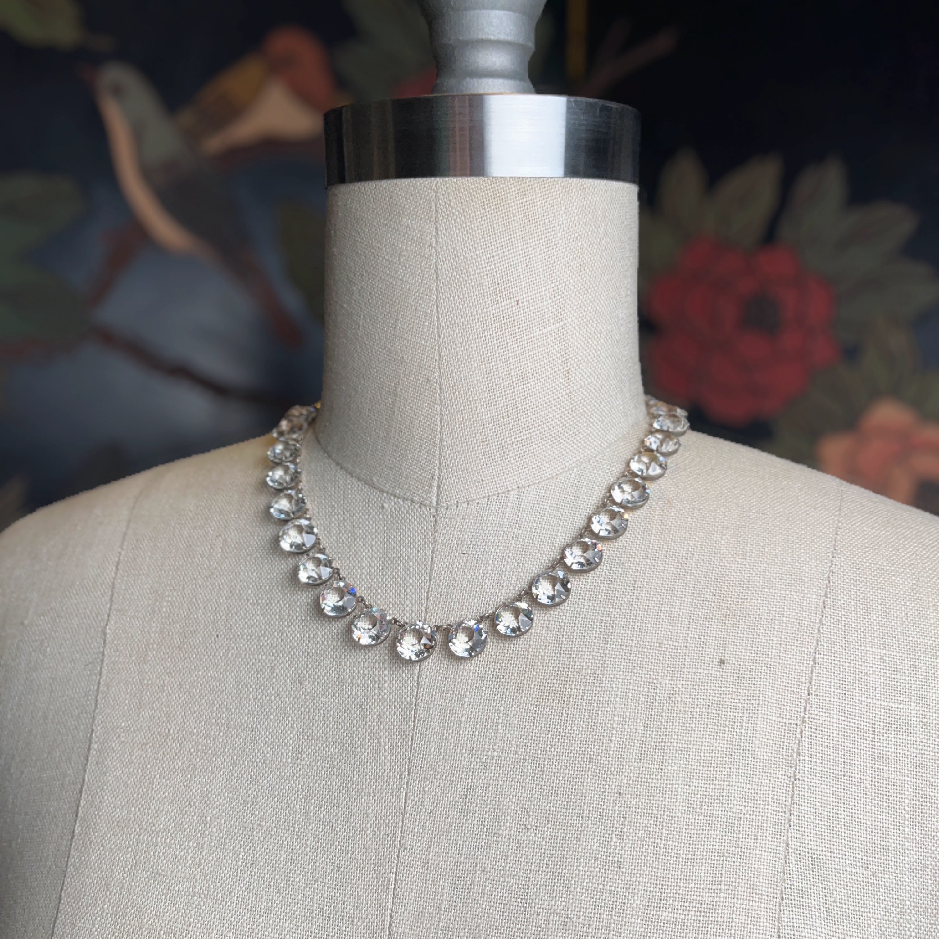 Art Deco Sterling Silver Paste Riviere Necklace