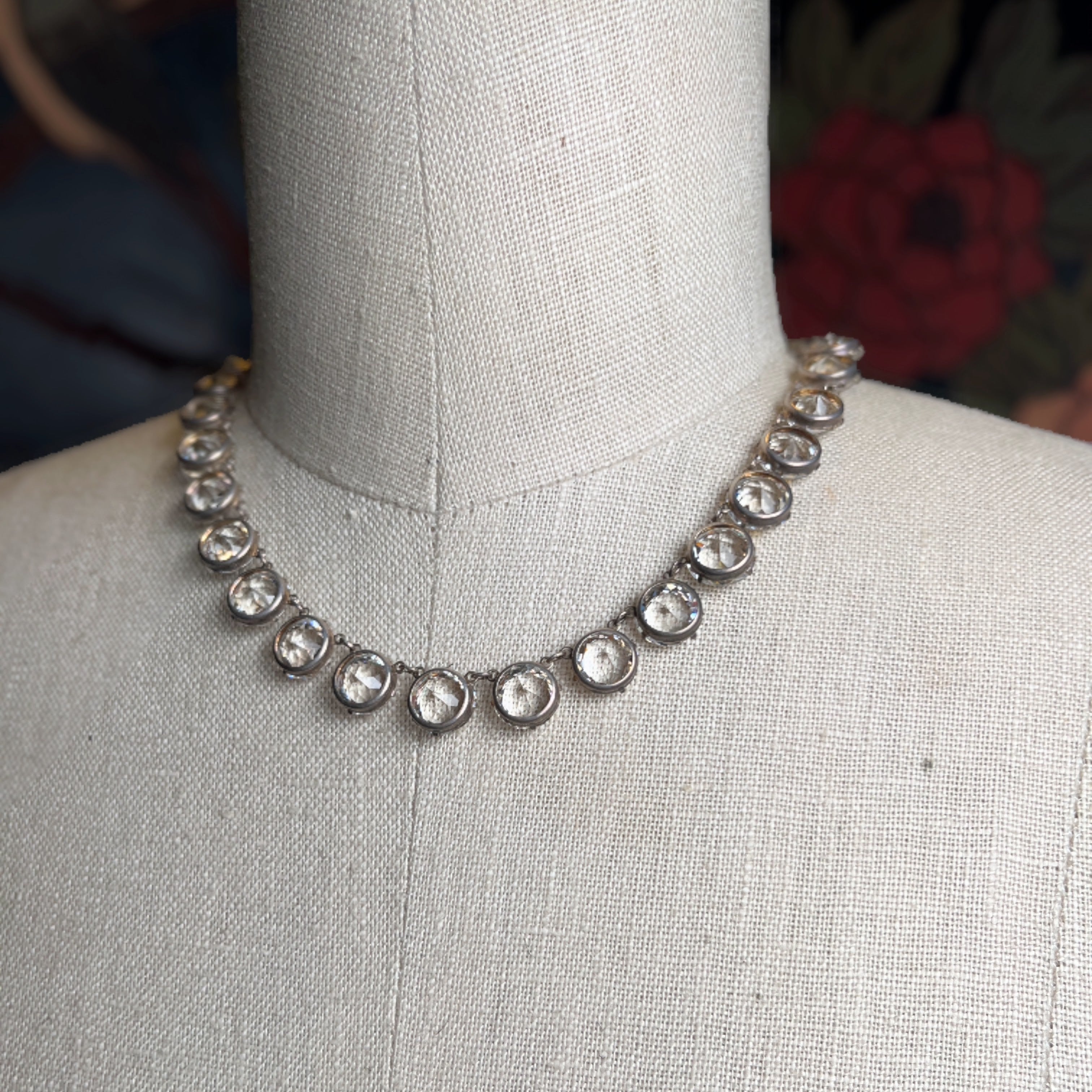 Art Deco Sterling Silver Paste Riviere Necklace