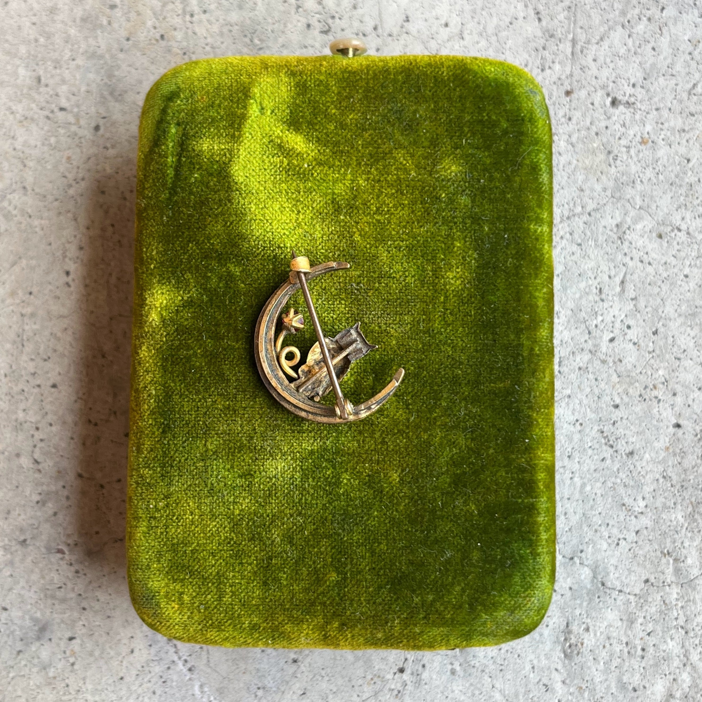 c. 1890s Crescent Moon Owl Brooch