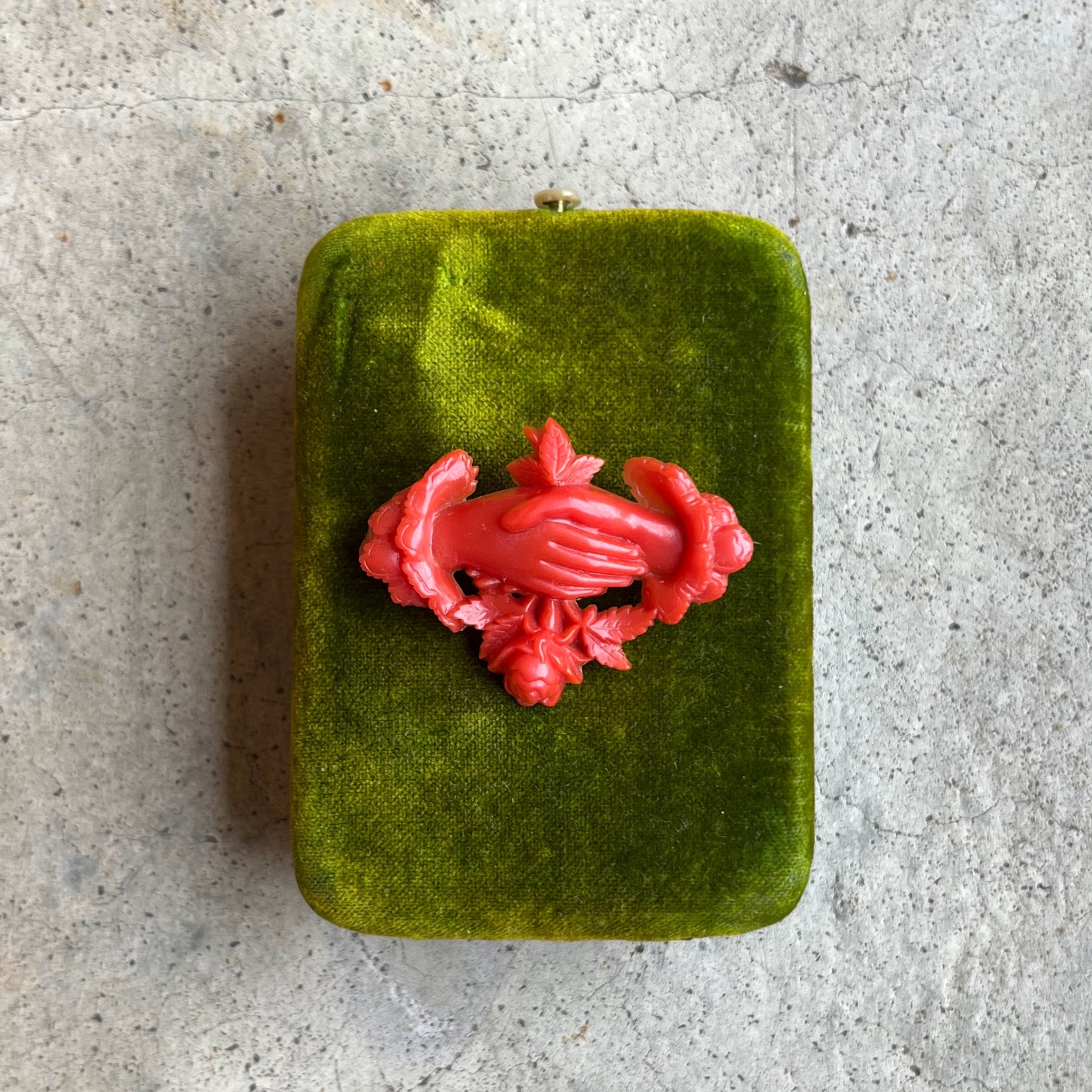 c. 1880s-1890s "Coral" Celluloid Fede Brooch