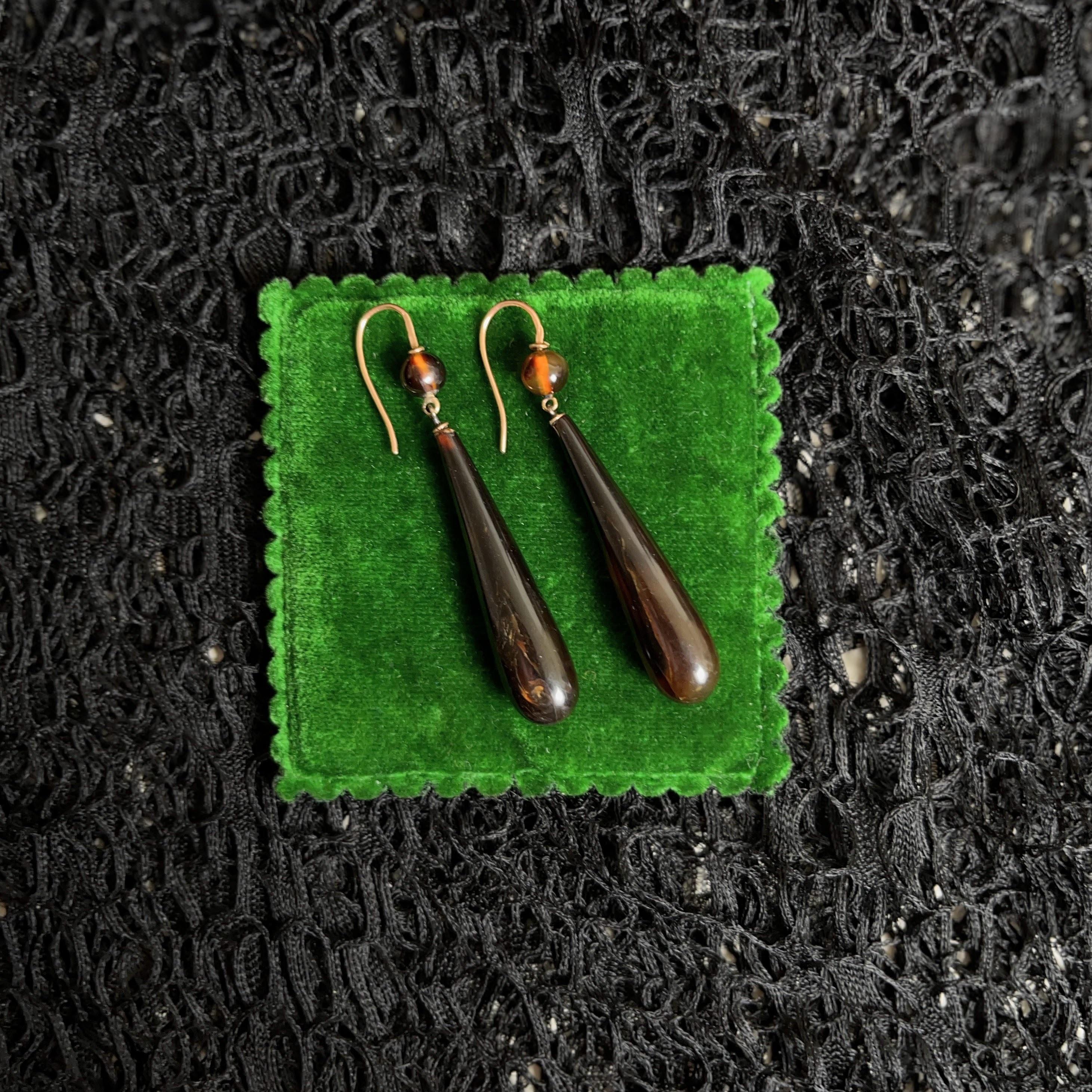 9k Gold Tortoise Shell Torpedo Earrings | Antique Victorian Jewelry