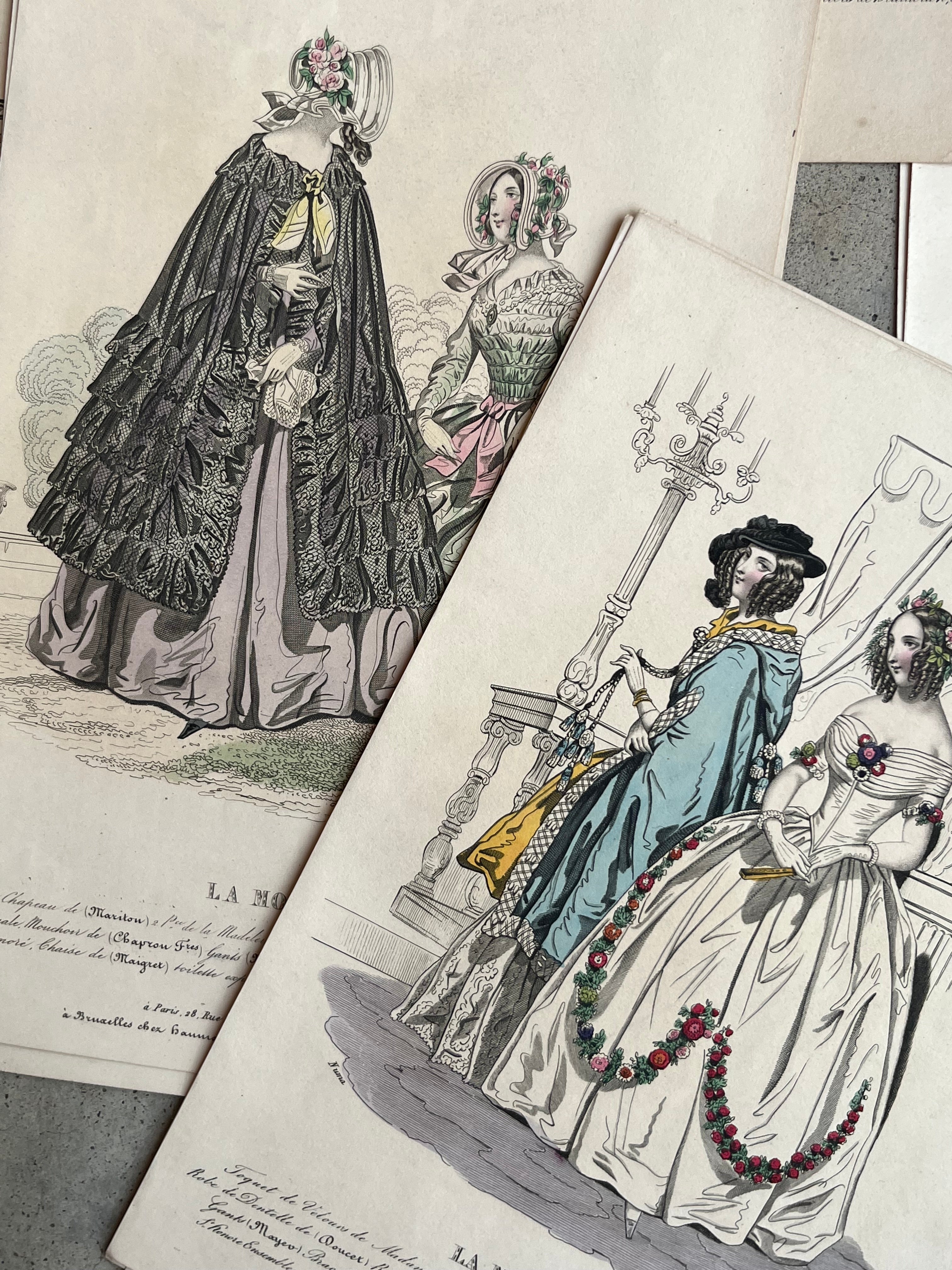 Lot of 11 1830s-1840s La Mode Fashion Plates
