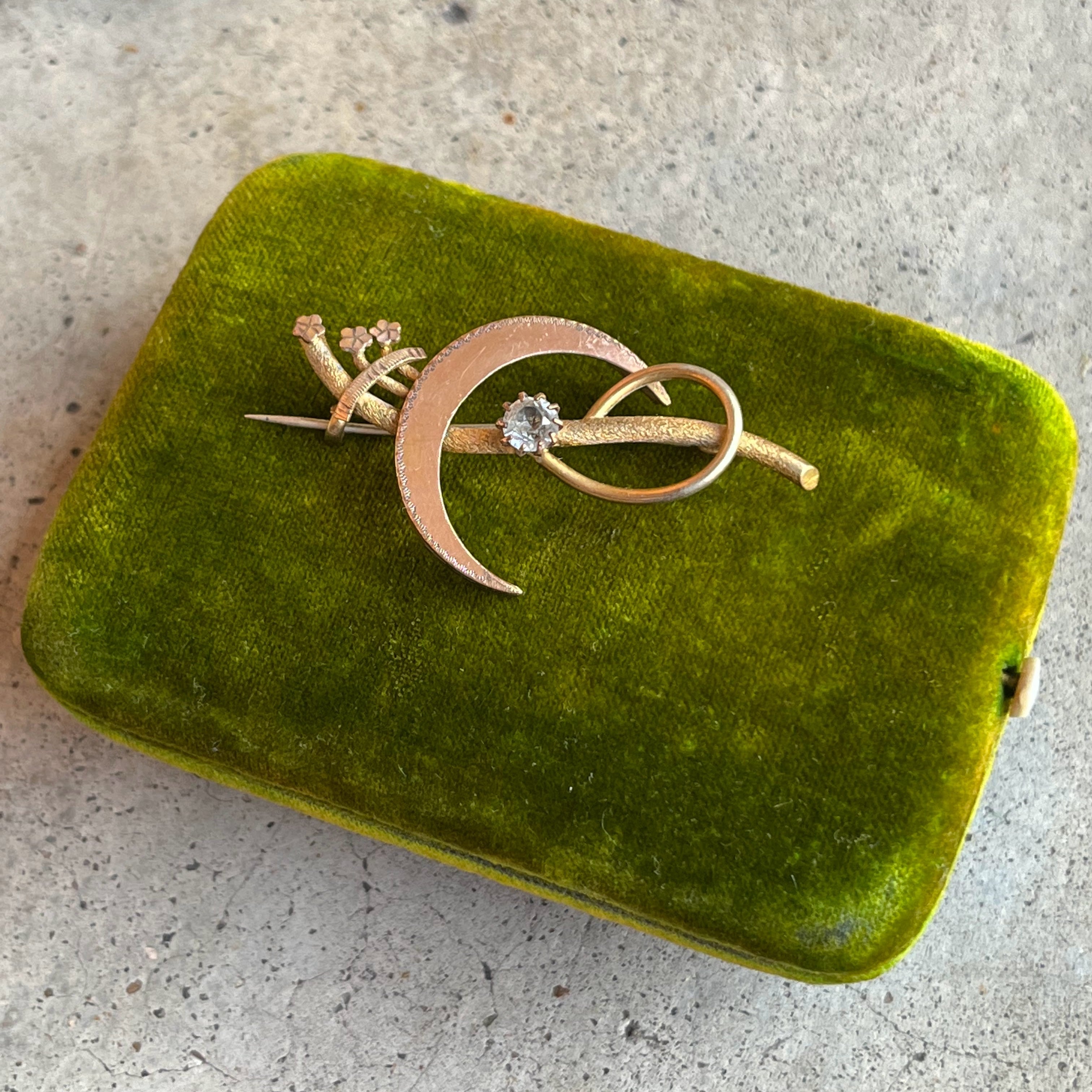 c. 1910s-1920s Golf Filled Crescent Moon Brooch