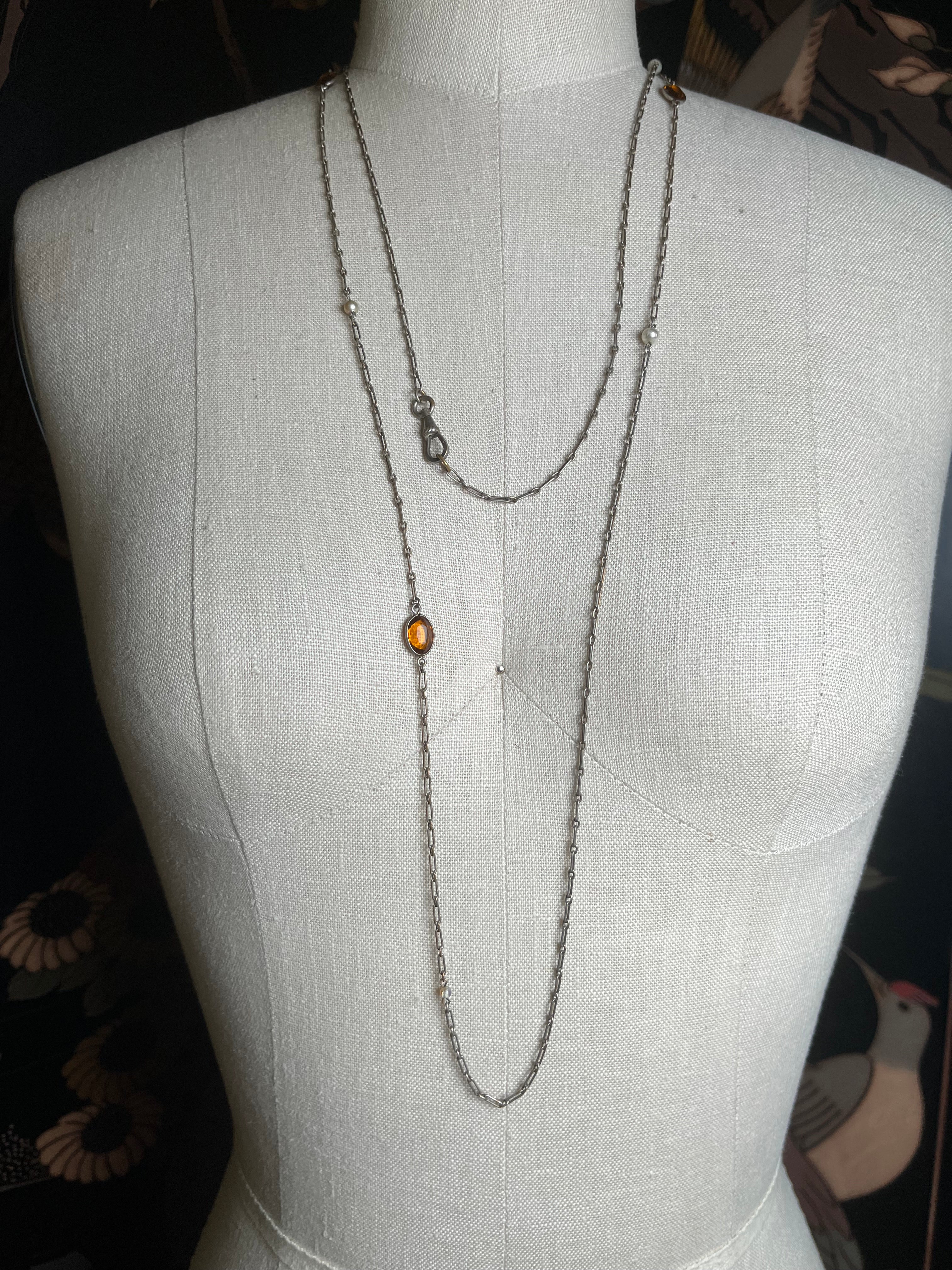 c. 1920s Silver Long Guard Chain