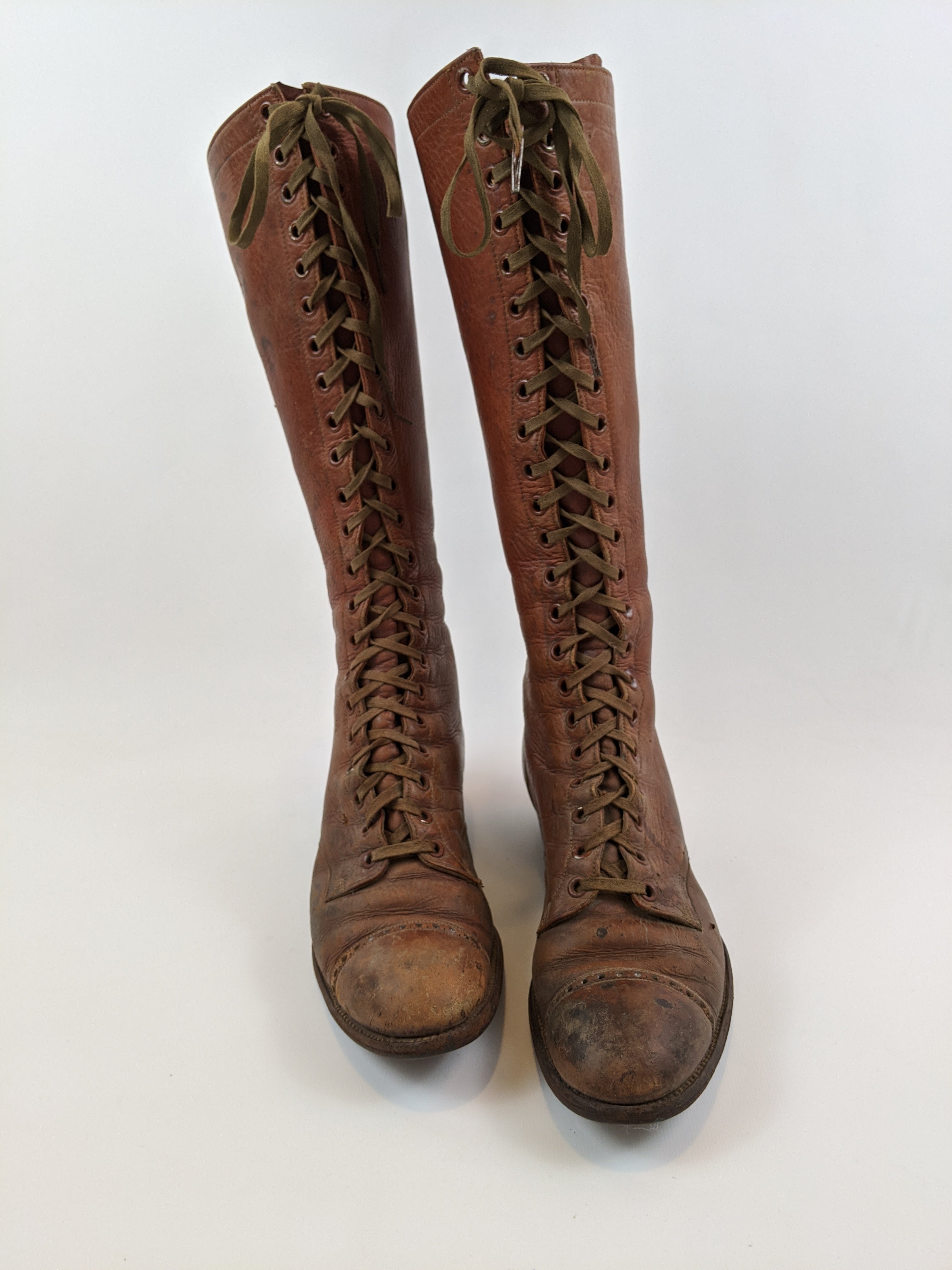 1900s-1910s Tall Brown Lace Up Boots | Approx Sz 7.5