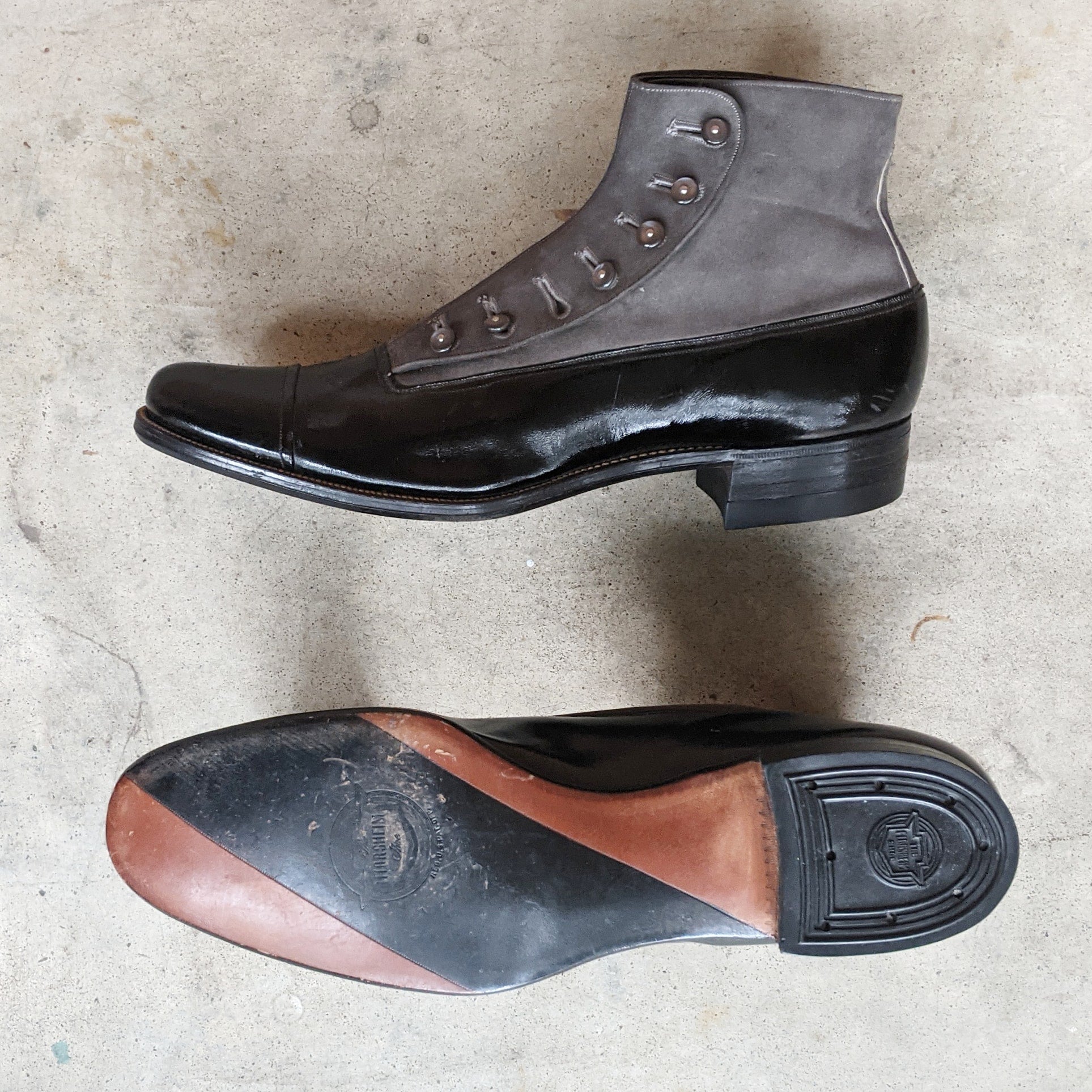 1910s Side Button Grey + Black Shoes | Sz 8 Men&