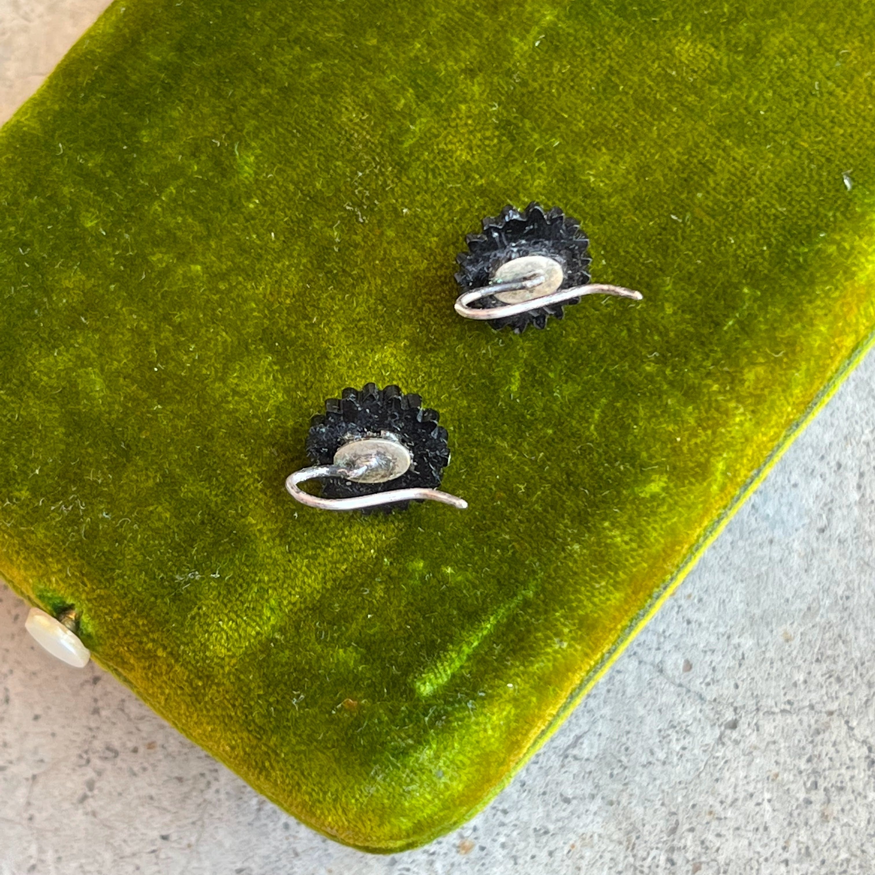 Late 19th c. Carved Jet Forget Me Not Earrings