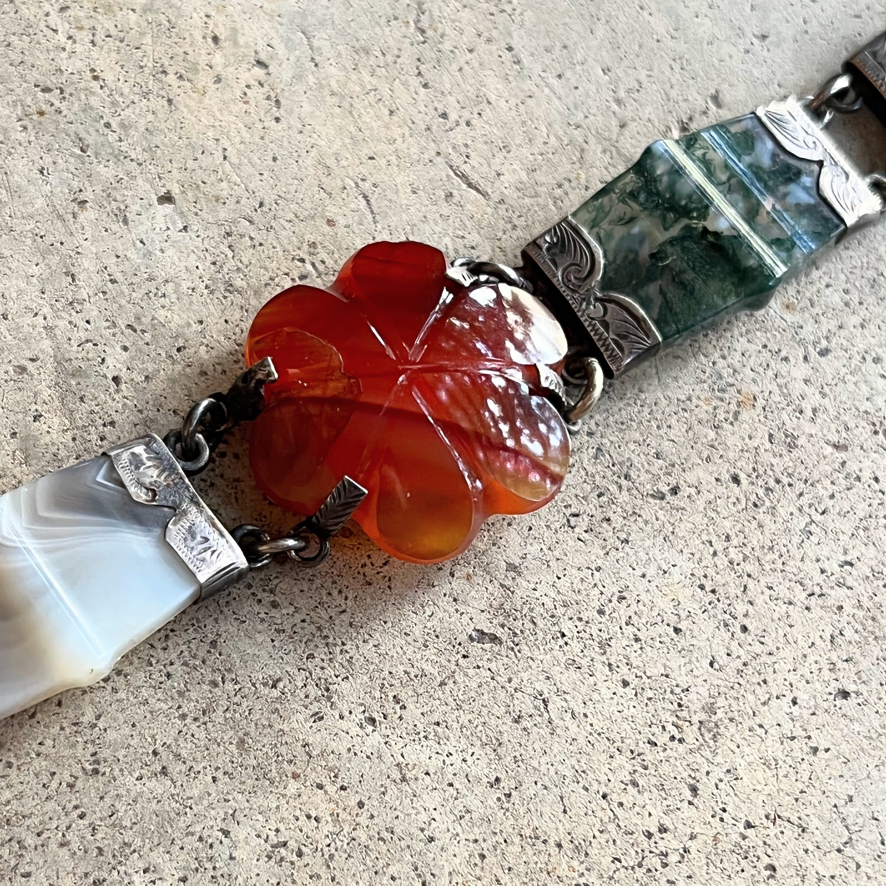 19th c. Silver Scottish Agate Bracelet