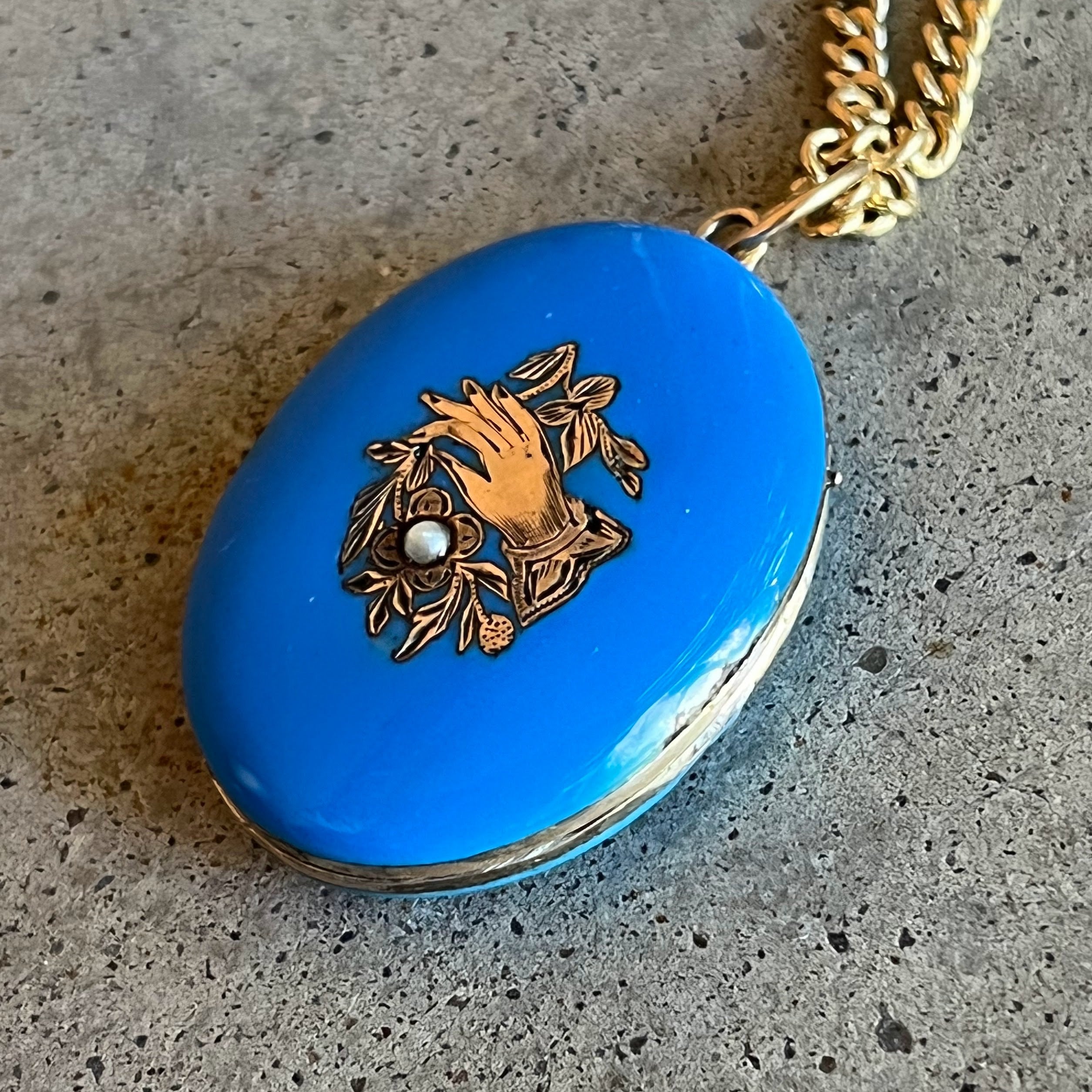 c. 1870s-1880s Blue Enamel Hand Locket