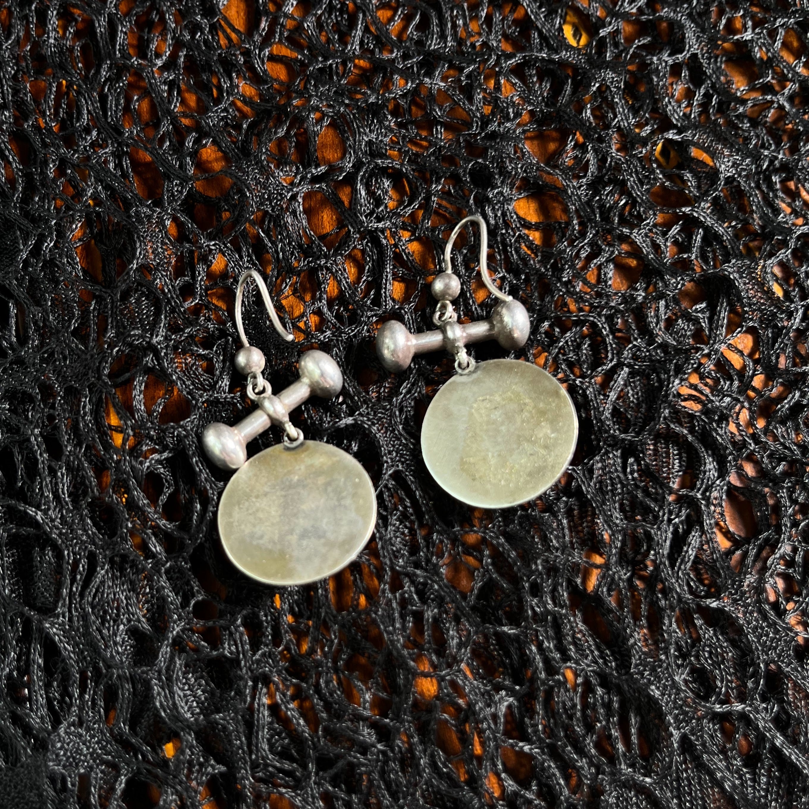 19th Century Sterling Silver Banded Agate Earrings