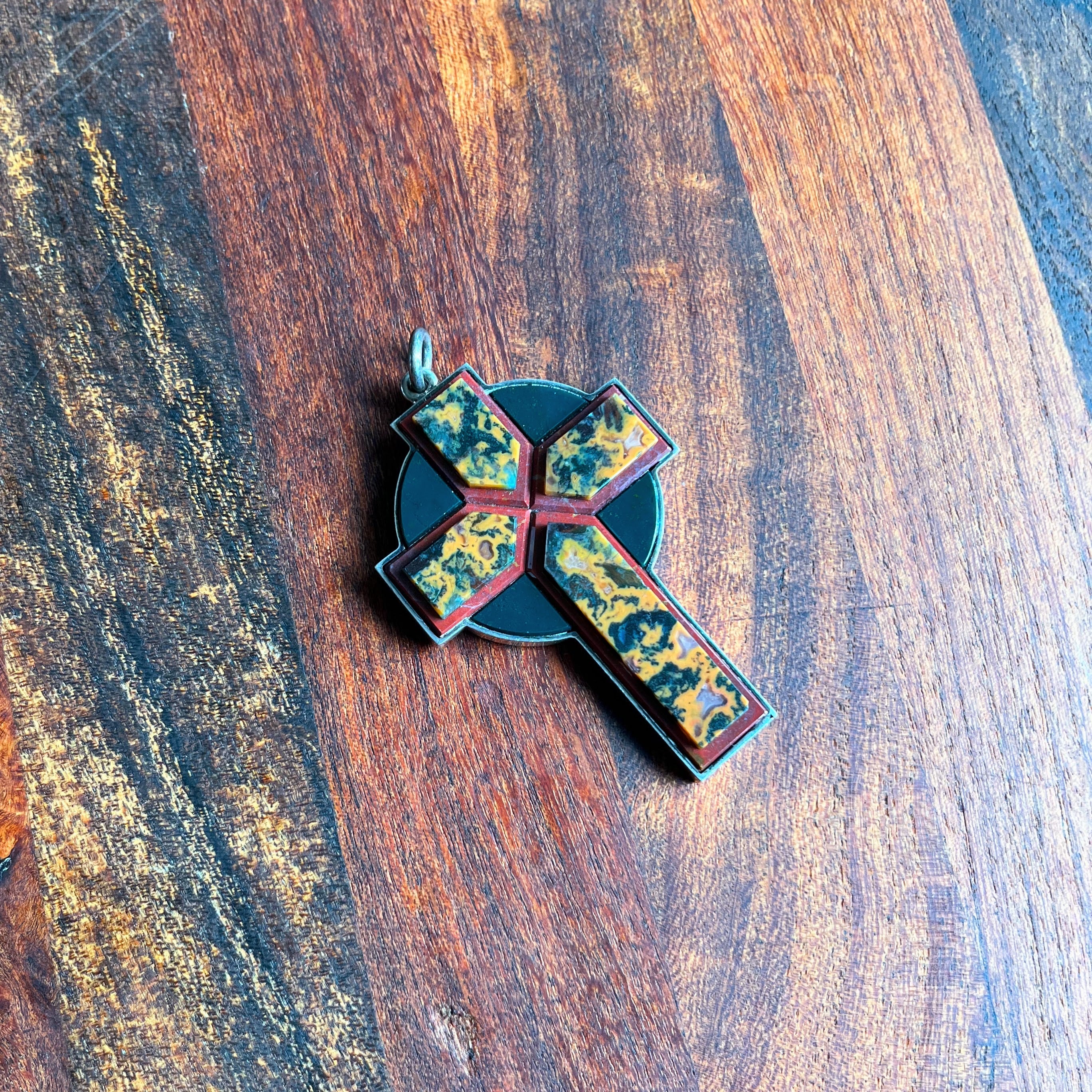 19th c. Sterling Silver Jasper Cross Pendant