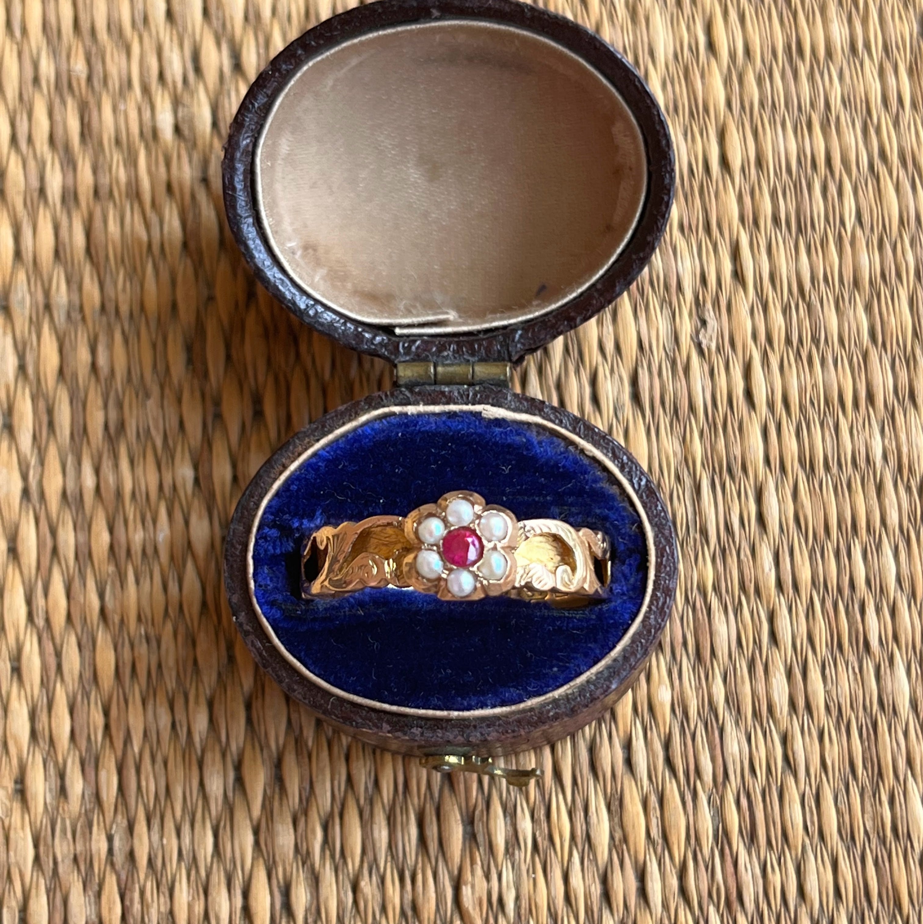 1862 15k Gold Ruby Pearl Ring | Space for Hairwork