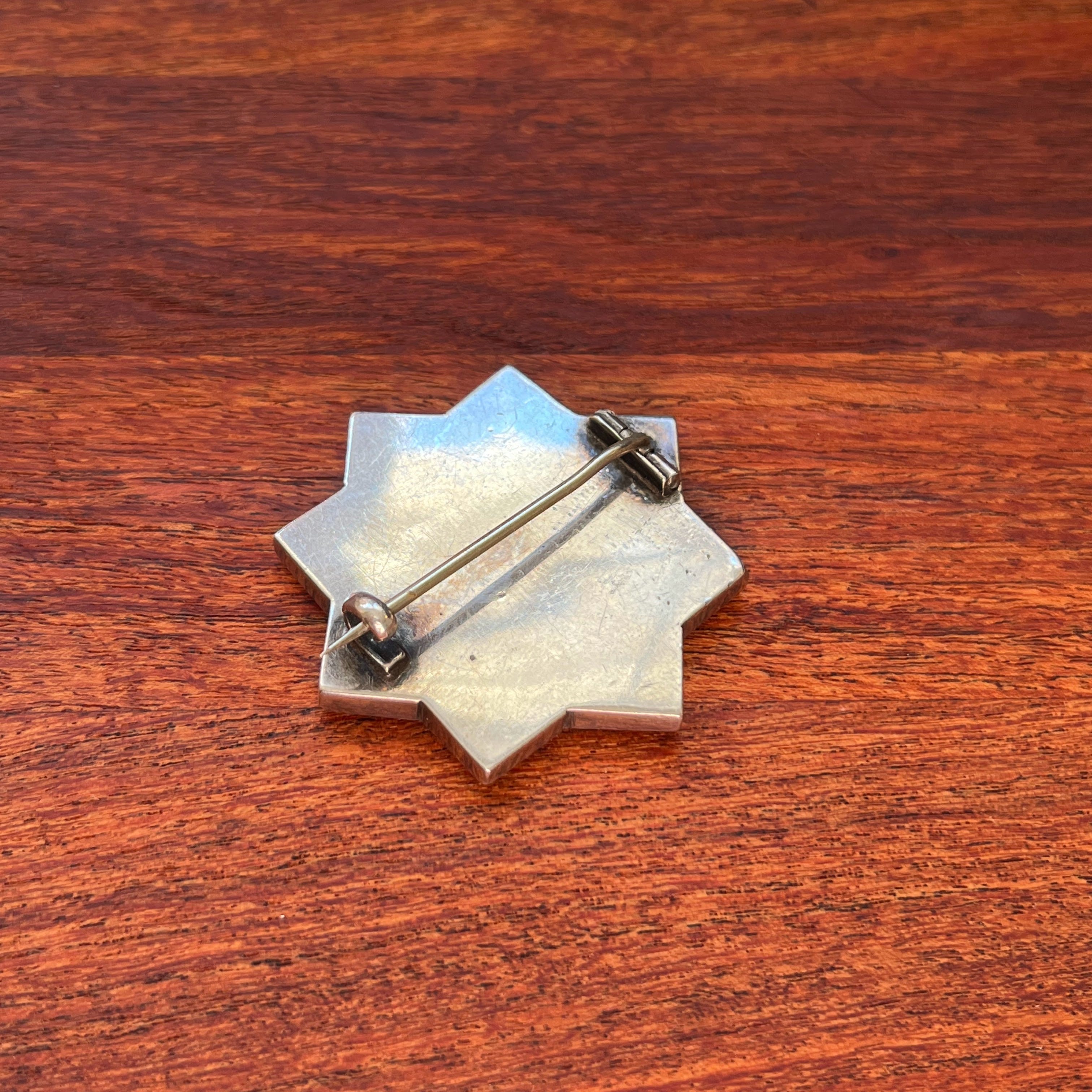 19th c. Sterling Silver Tigers Eye Star Brooch