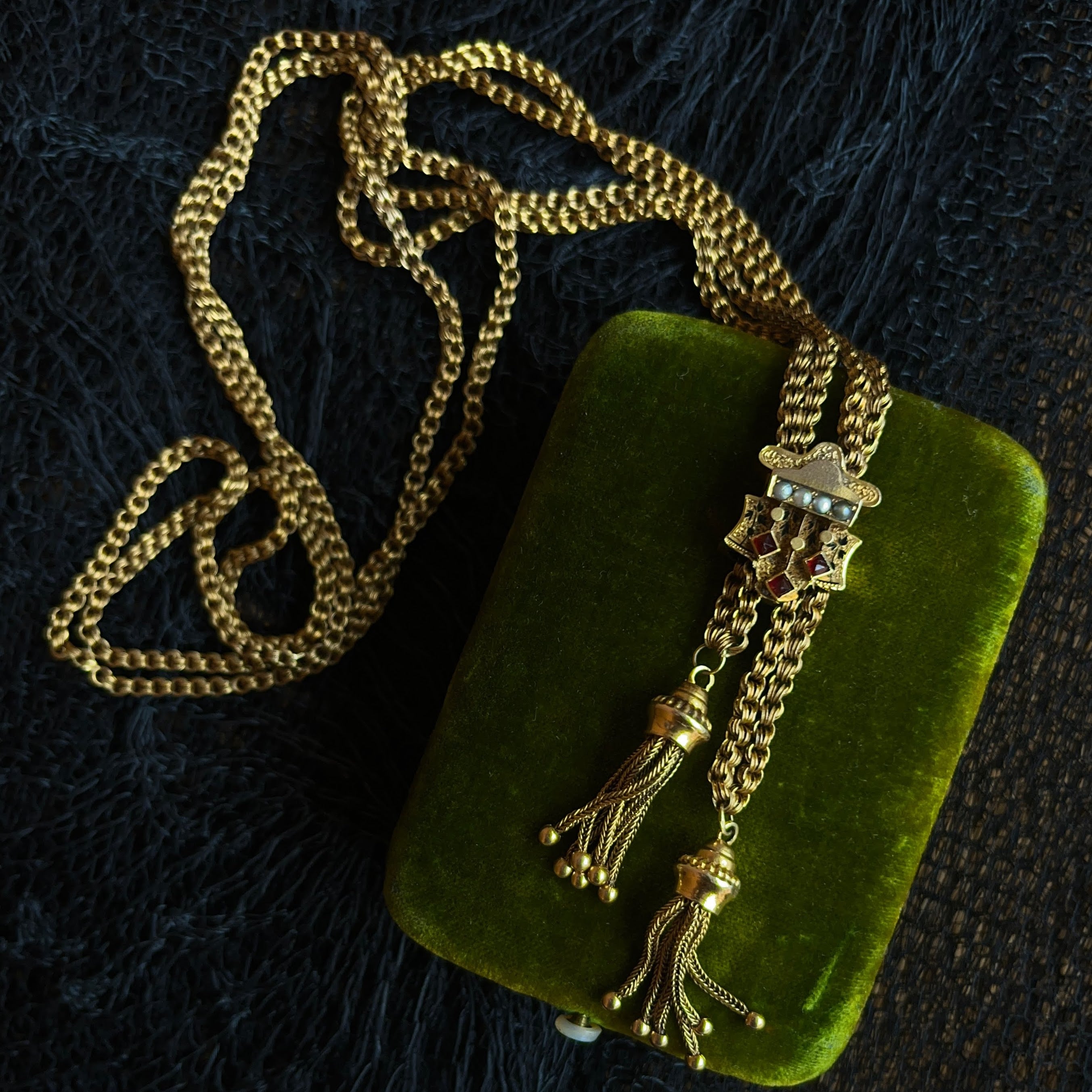 c. 1880s 14k Gold Tassel Slide Chain Necklace