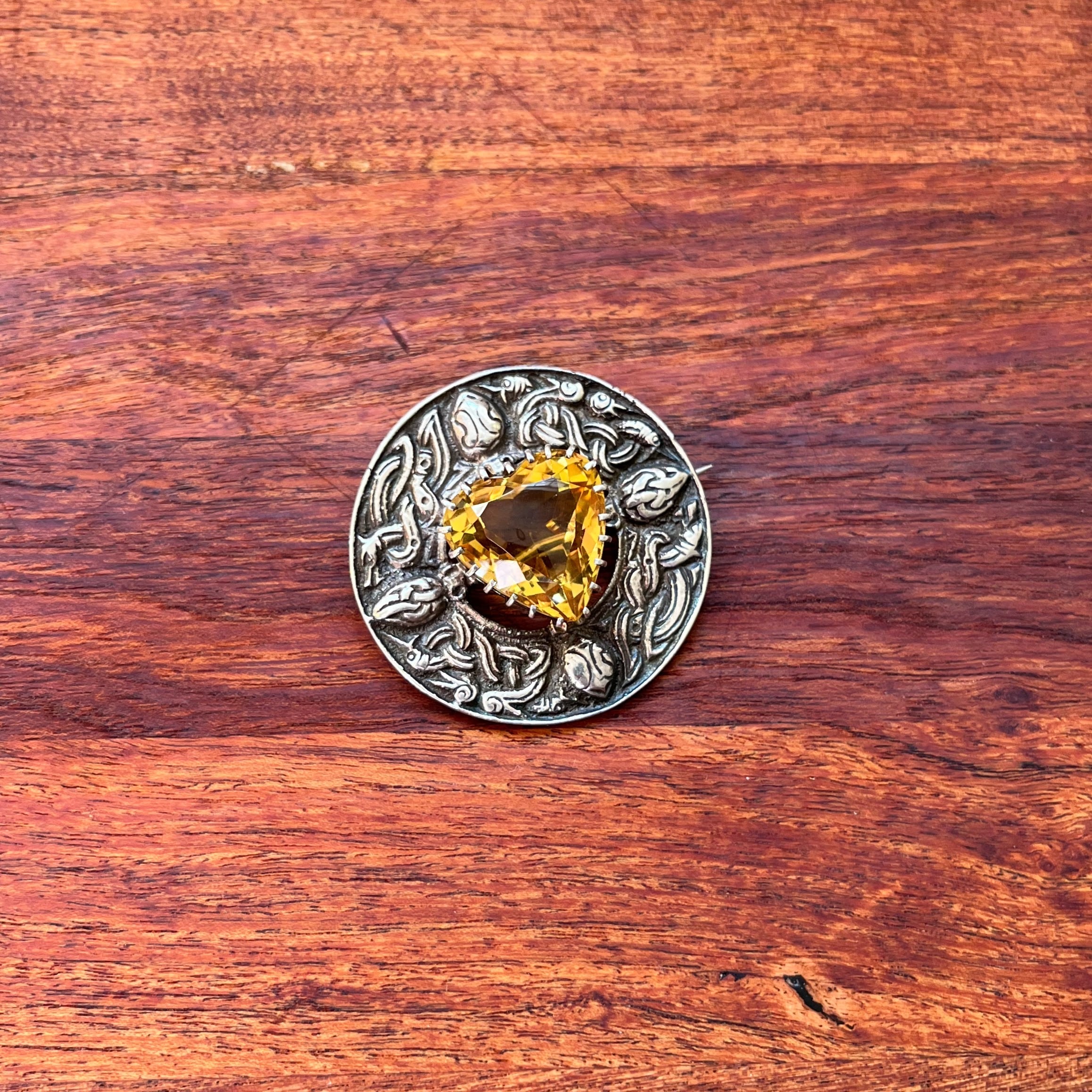 1948 Sterling Silver Scottish Citrine Heart Brooch