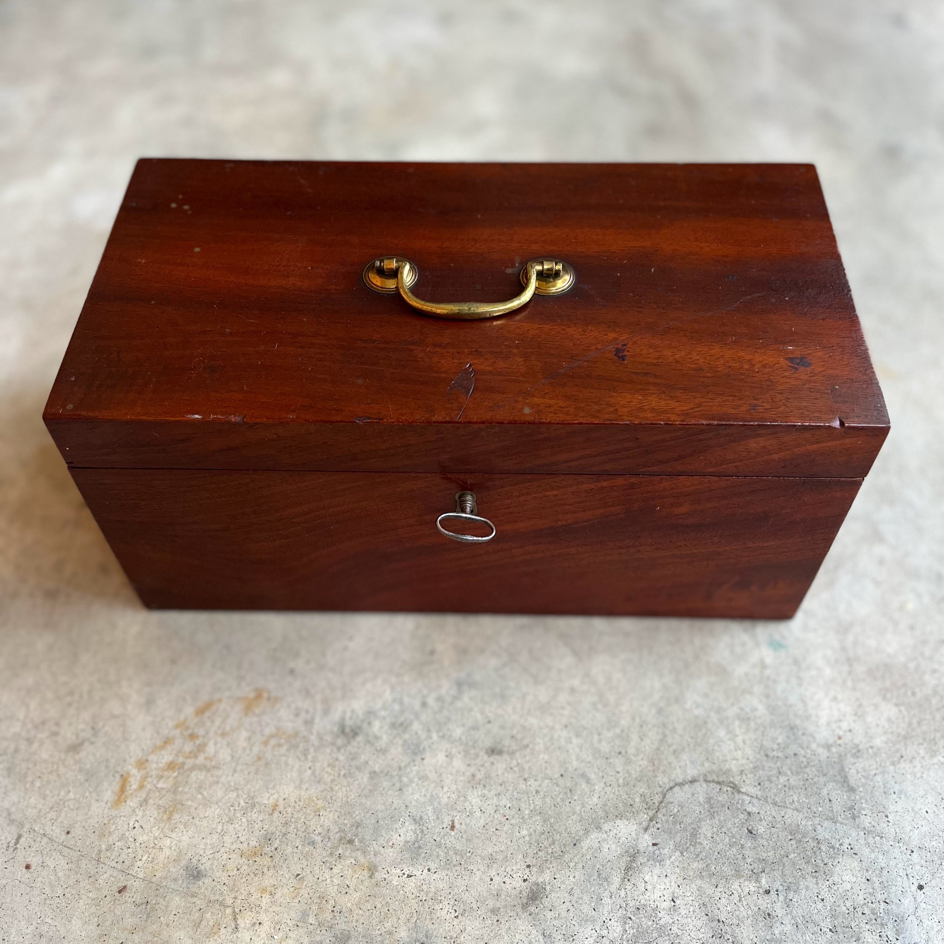 1810s Wooden Jewelry Box with Mirror + Key