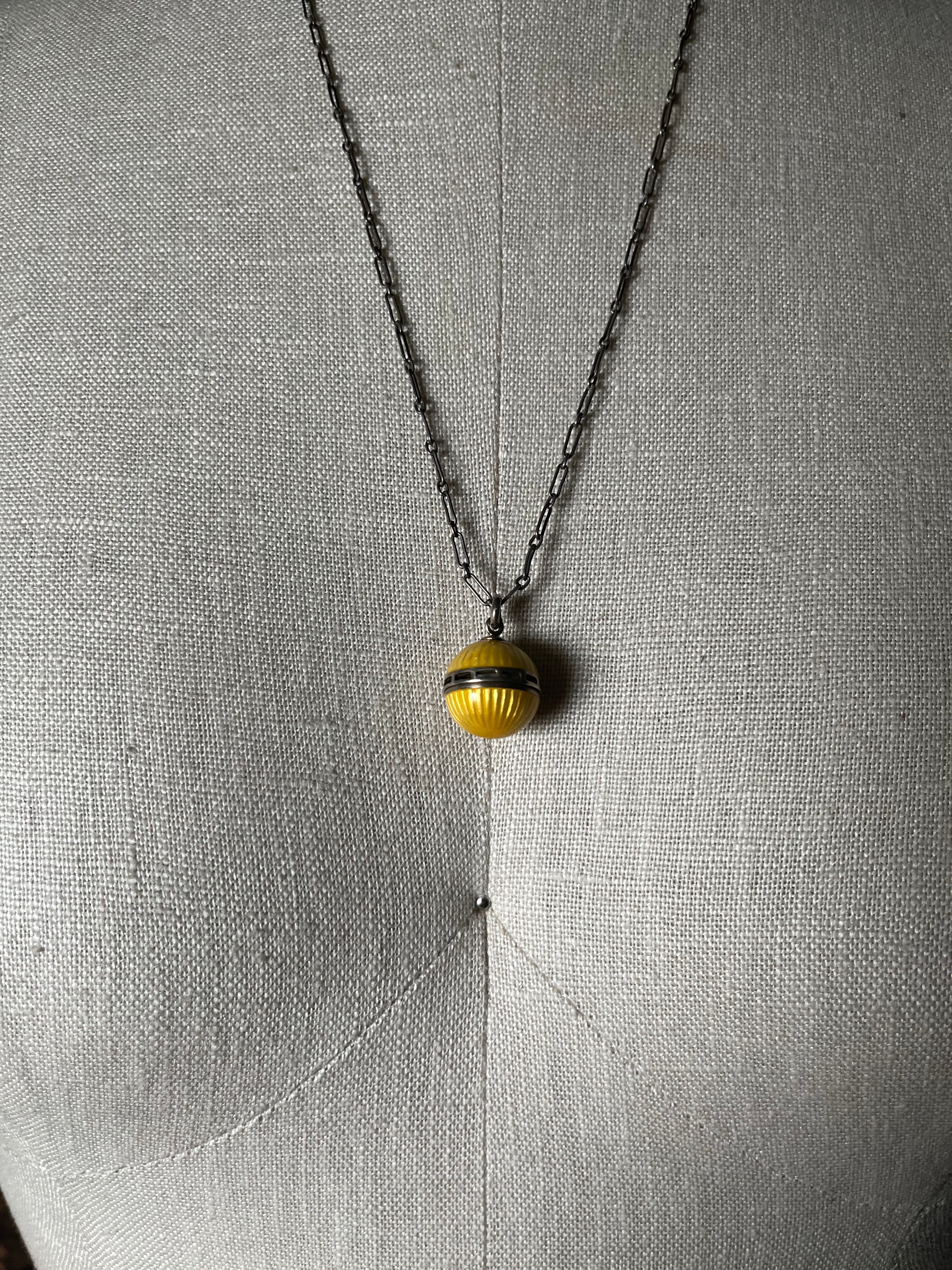 c. 1910s Guilloche Enamel Vinaigrette Necklace