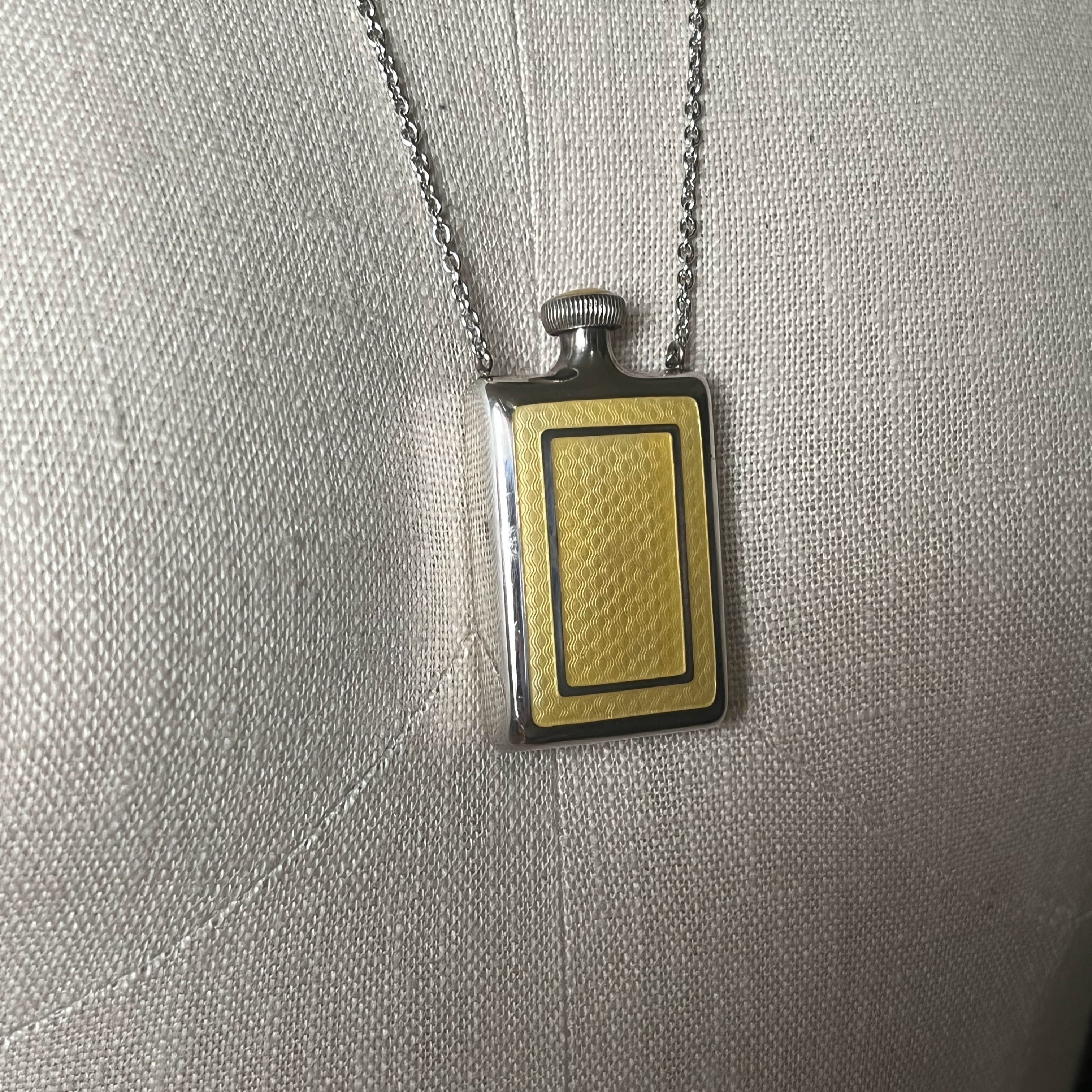 Art Deco Silver Guilloche Enamel Bottle Necklace