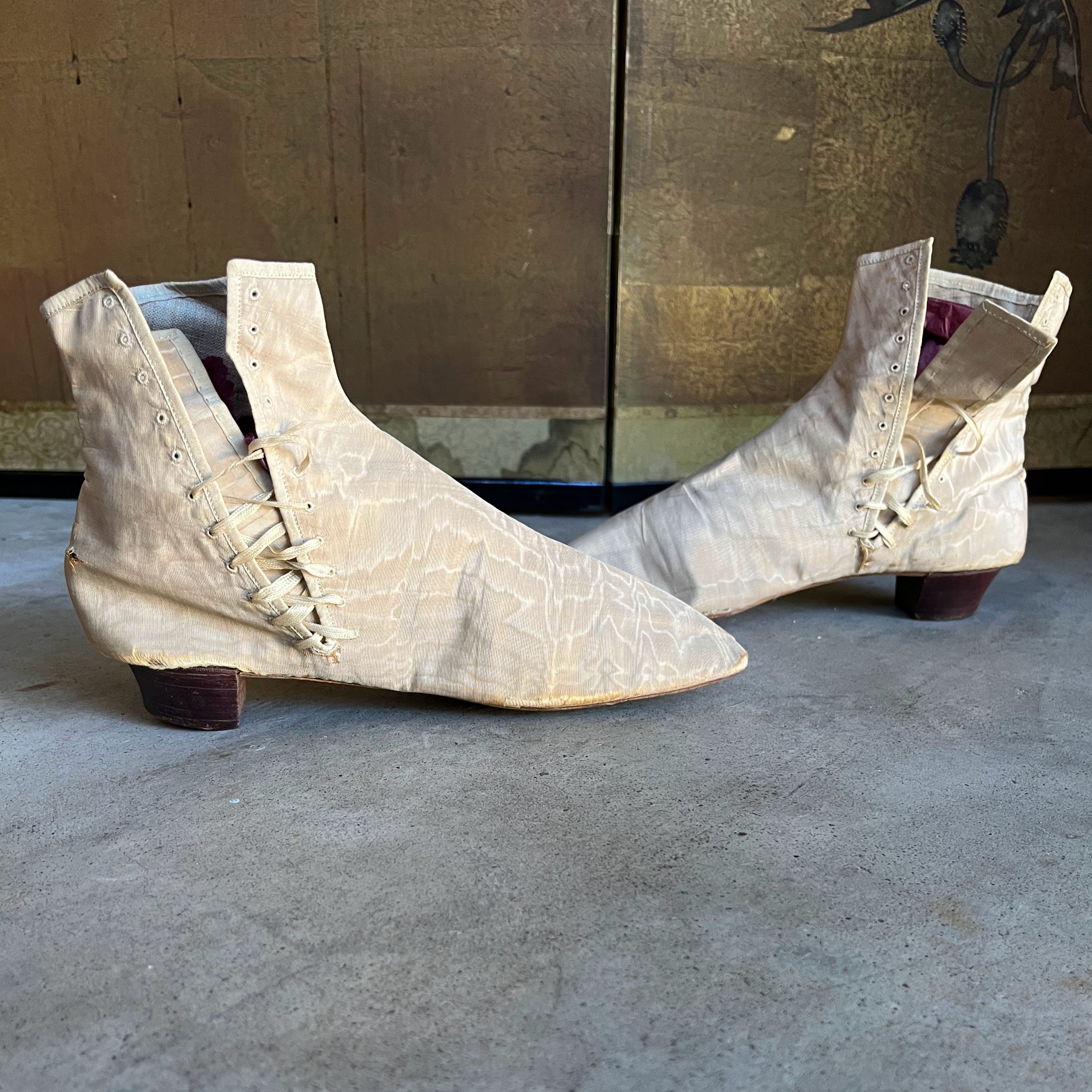 c. 1840s-1860s Moire Silk Side Lacing Boots
