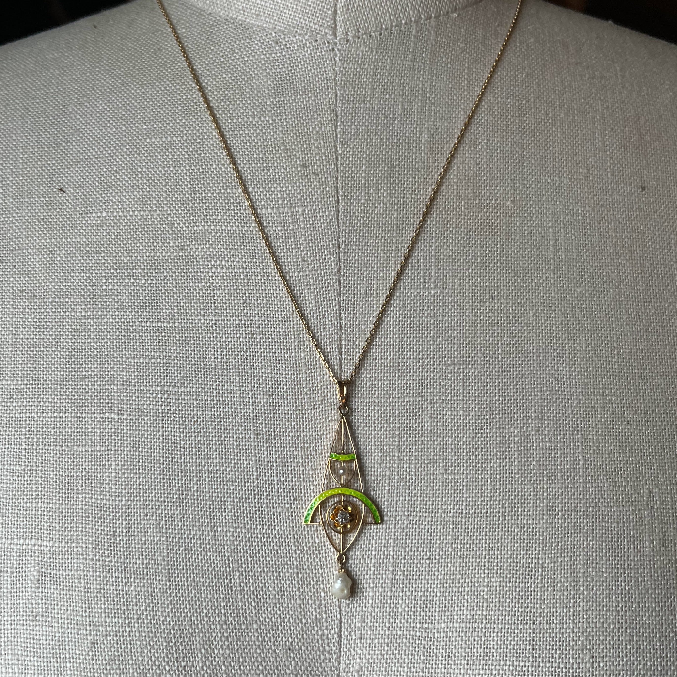 c. 1900s-1910s Plique a Jour Lavaliere Necklace