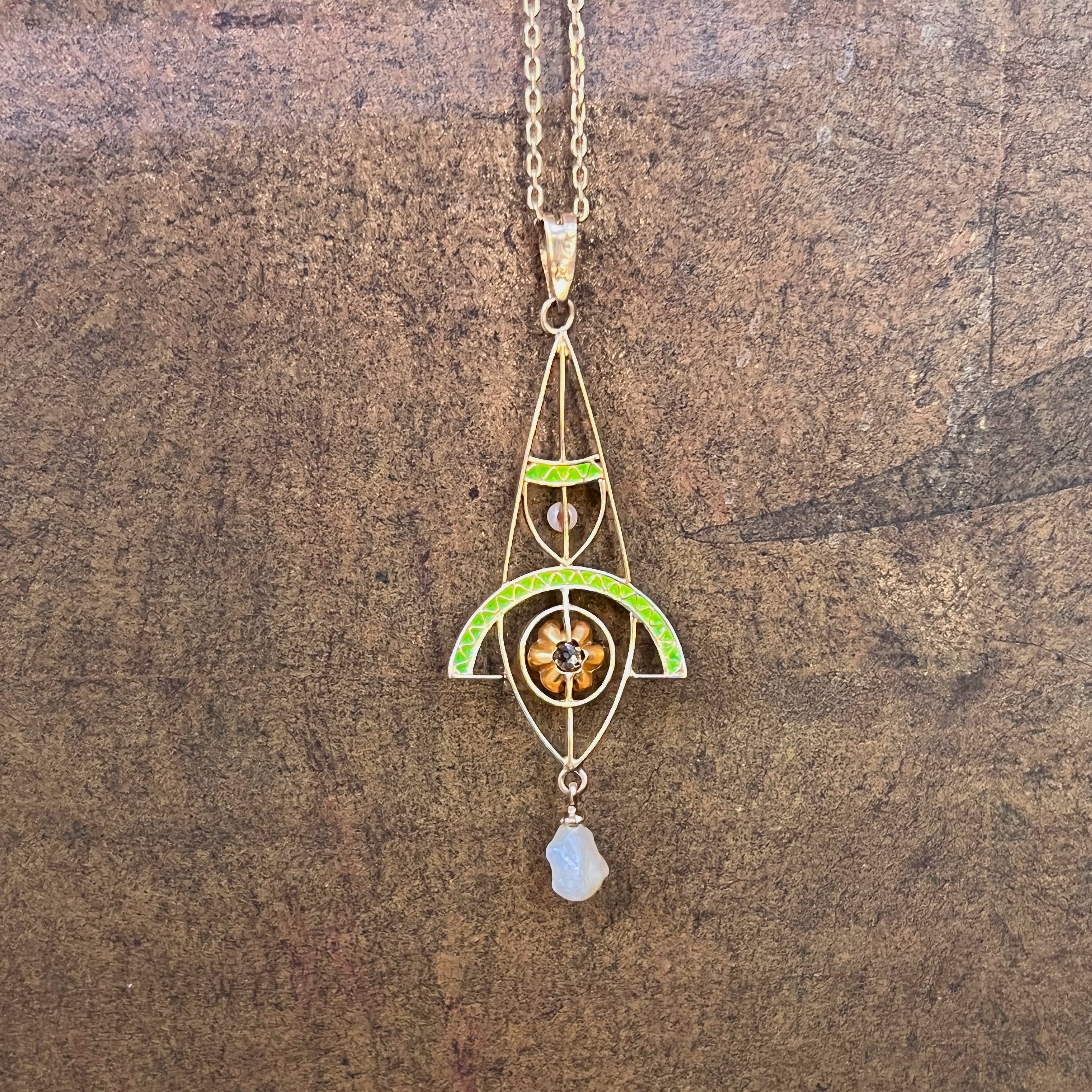 c. 1900s-1910s Plique a Jour Lavaliere Necklace