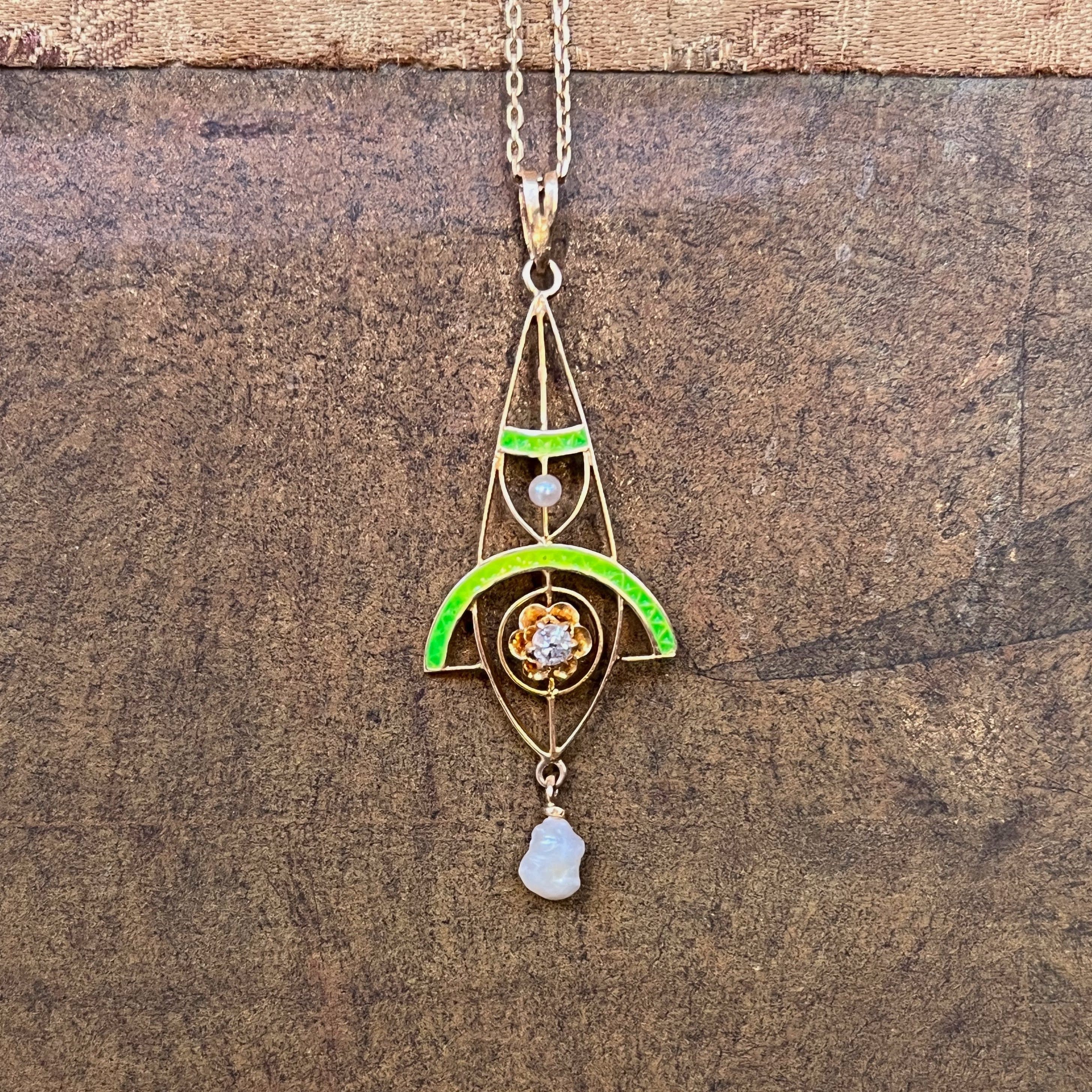 c. 1900s-1910s Plique a Jour Lavaliere Necklace