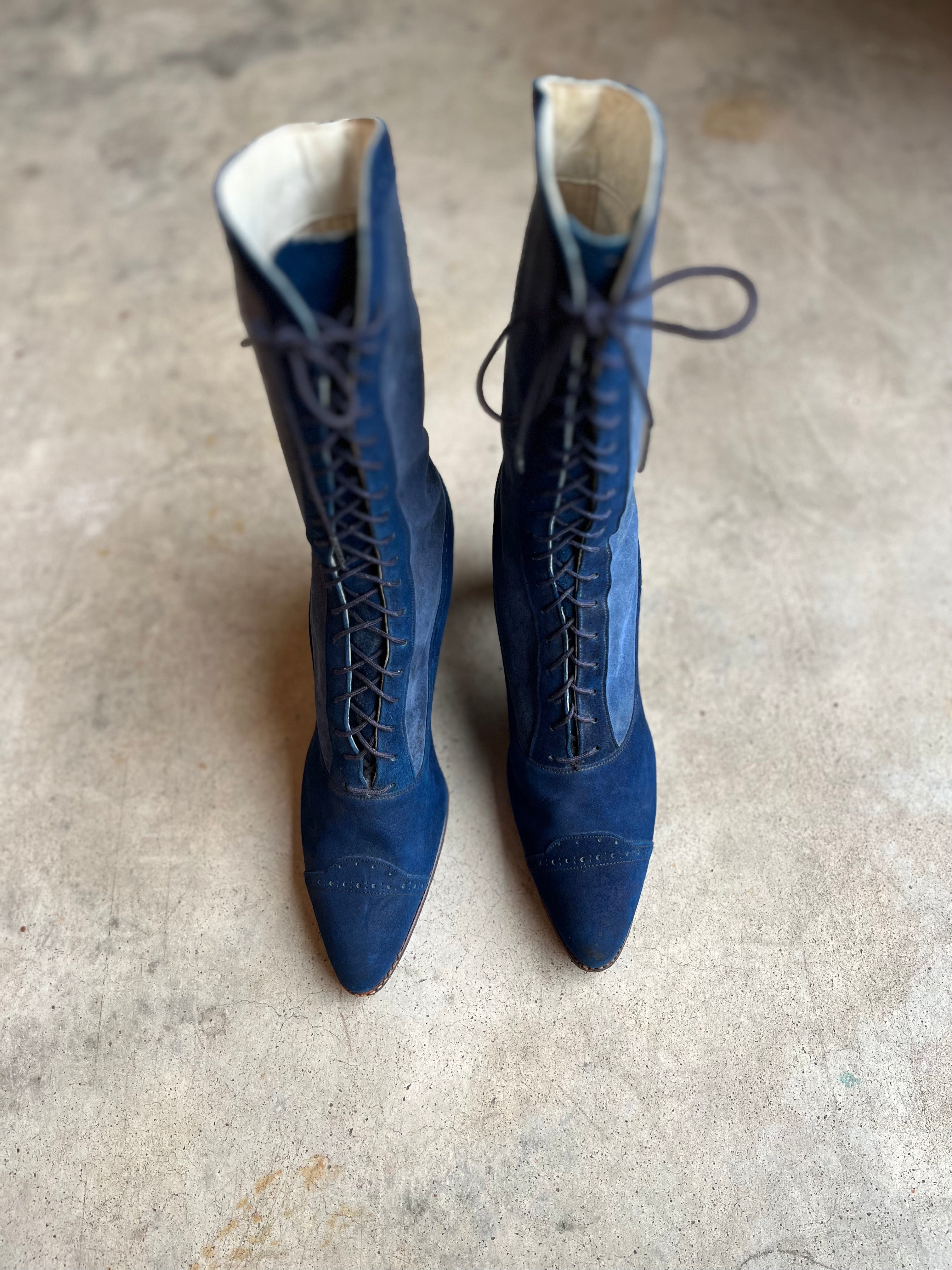 c. 1910s-1920s Blue Suede Boots