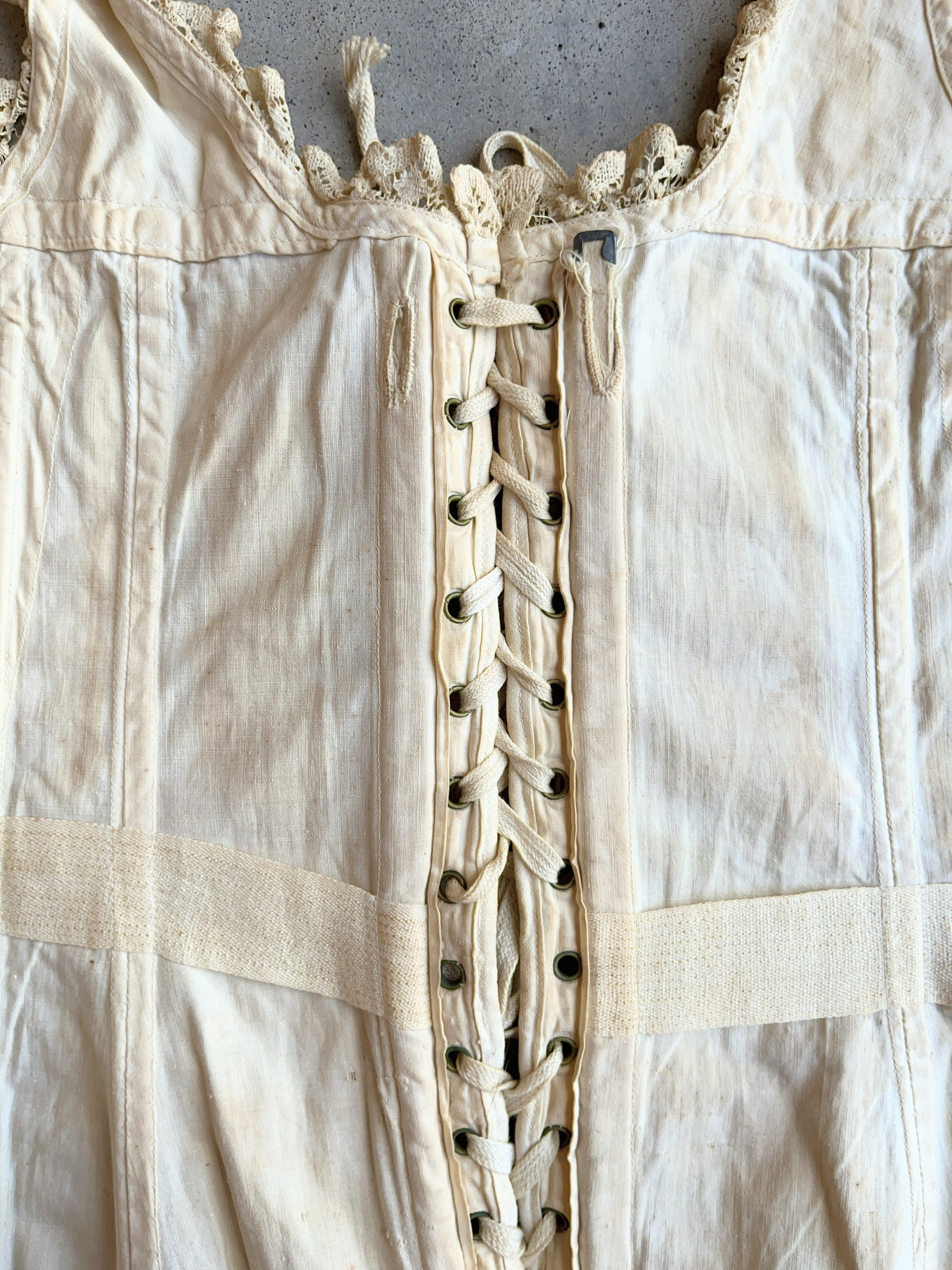 c. 1890s-1900s "Double V Waist" Front Button Corset
