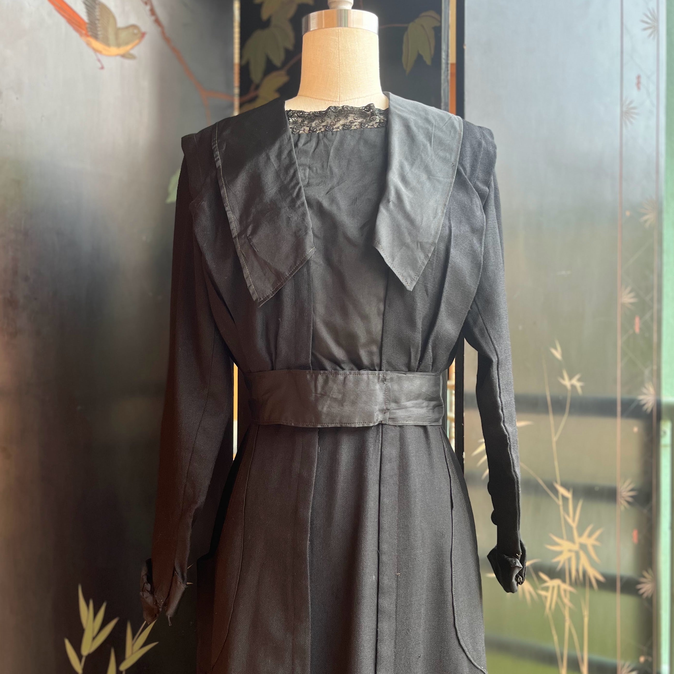 c. 1910s Black Wool Gabardine Dress | Study + Display + Repair