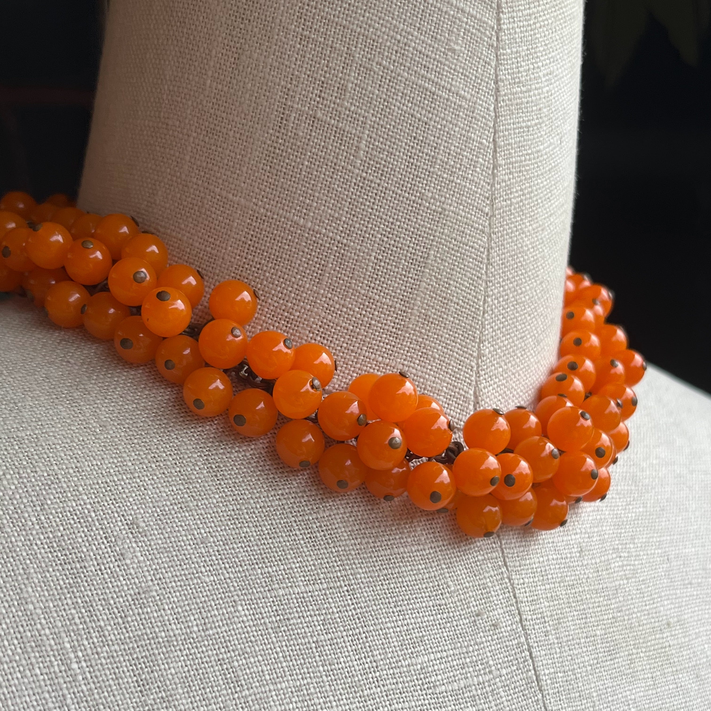 c. 1930s-1940s Orange Czech Glass Choker Necklace