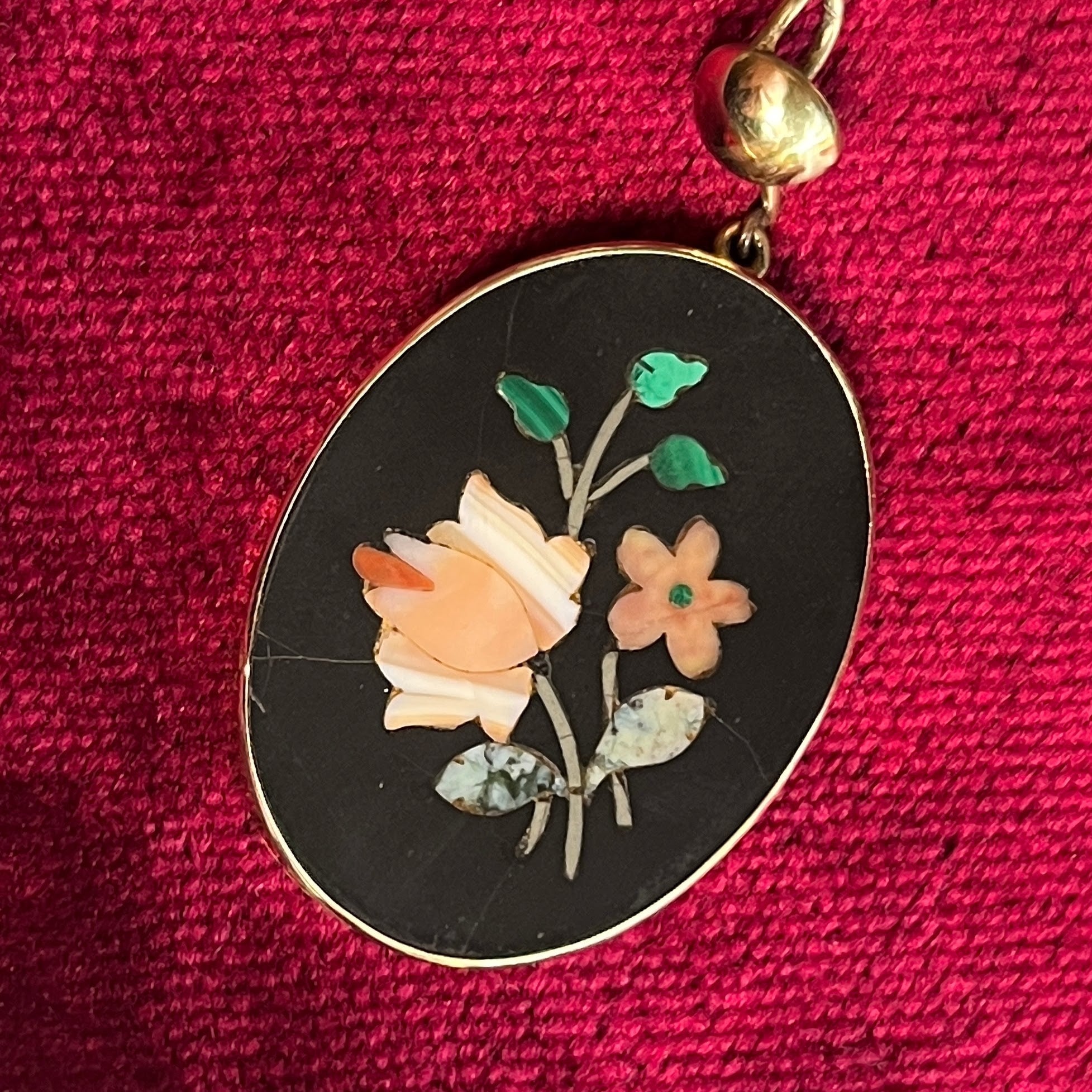 c. 1870s Pietra Dura 14k Gold Pendant