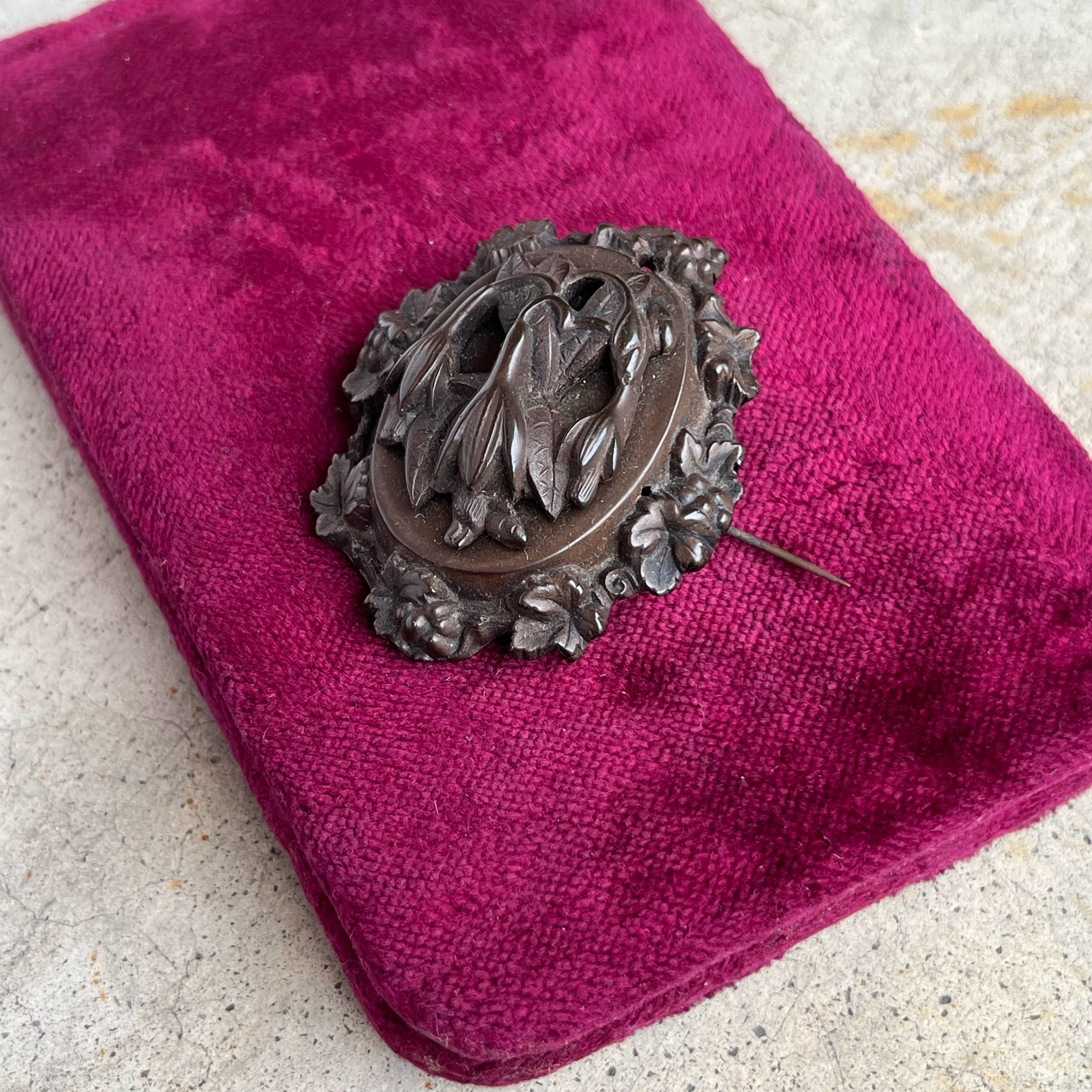 Mid 19th c. Gutta Percha Fuchsia Flower Brooch