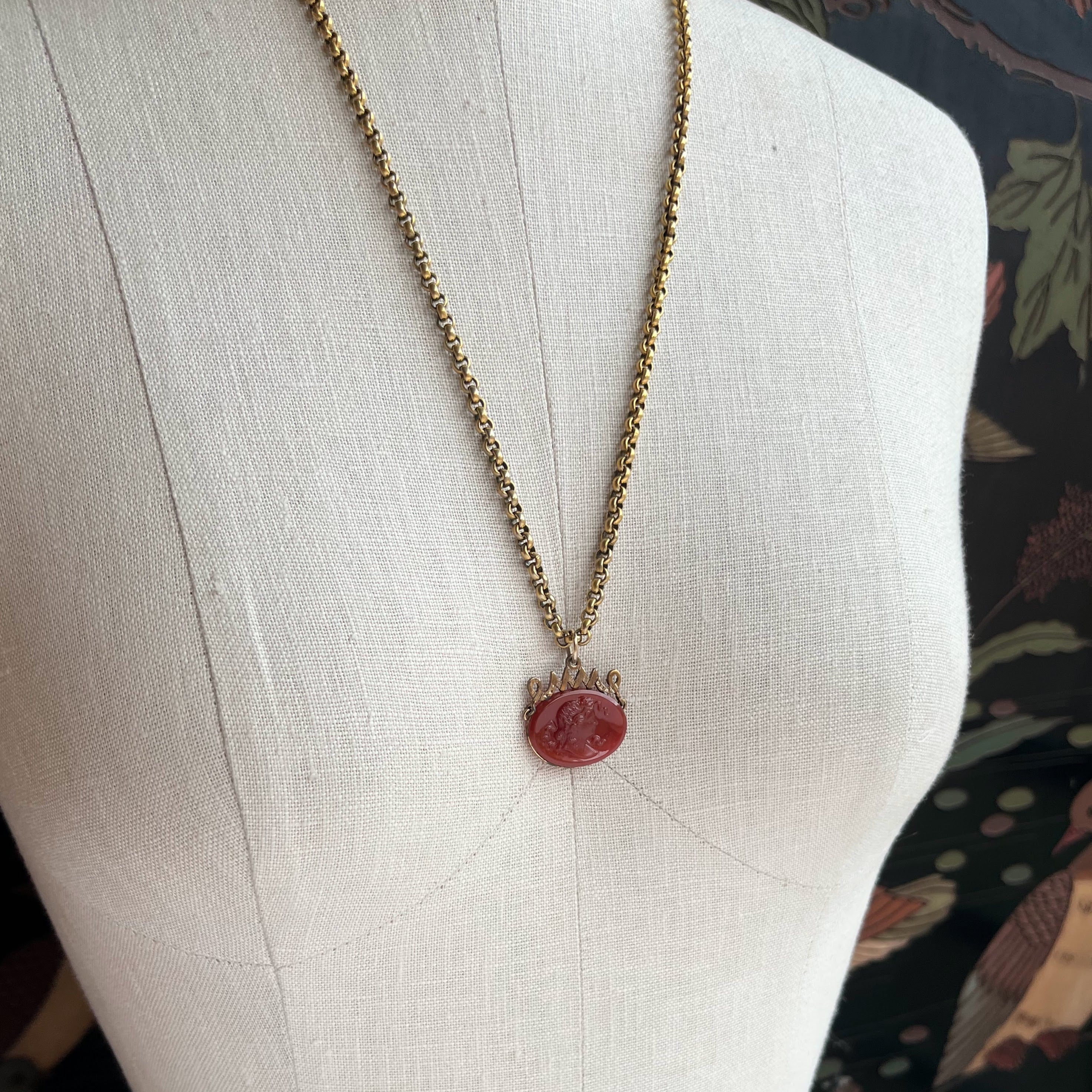 Turn of the Century Carnelian Glass Cameo Fob Pendant