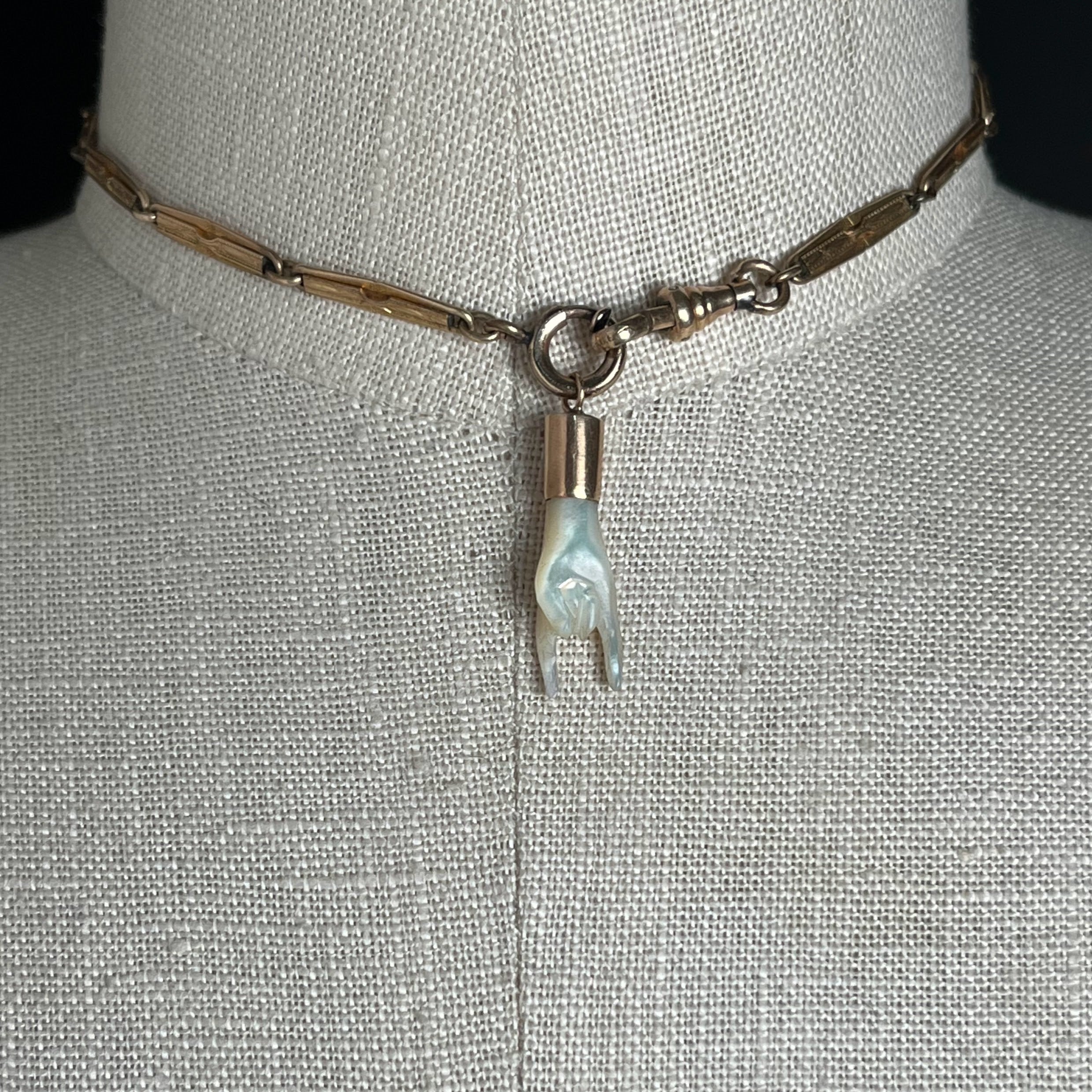 19th c. Mano Cornuto Mother of Pearl Pendant