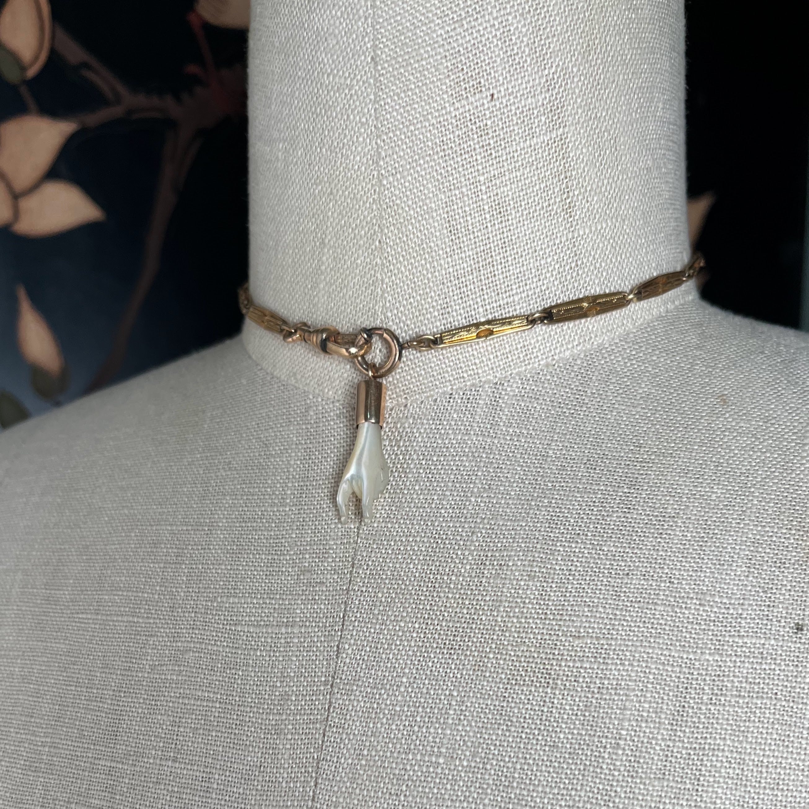 19th c. Mano Cornuto Mother of Pearl Pendant