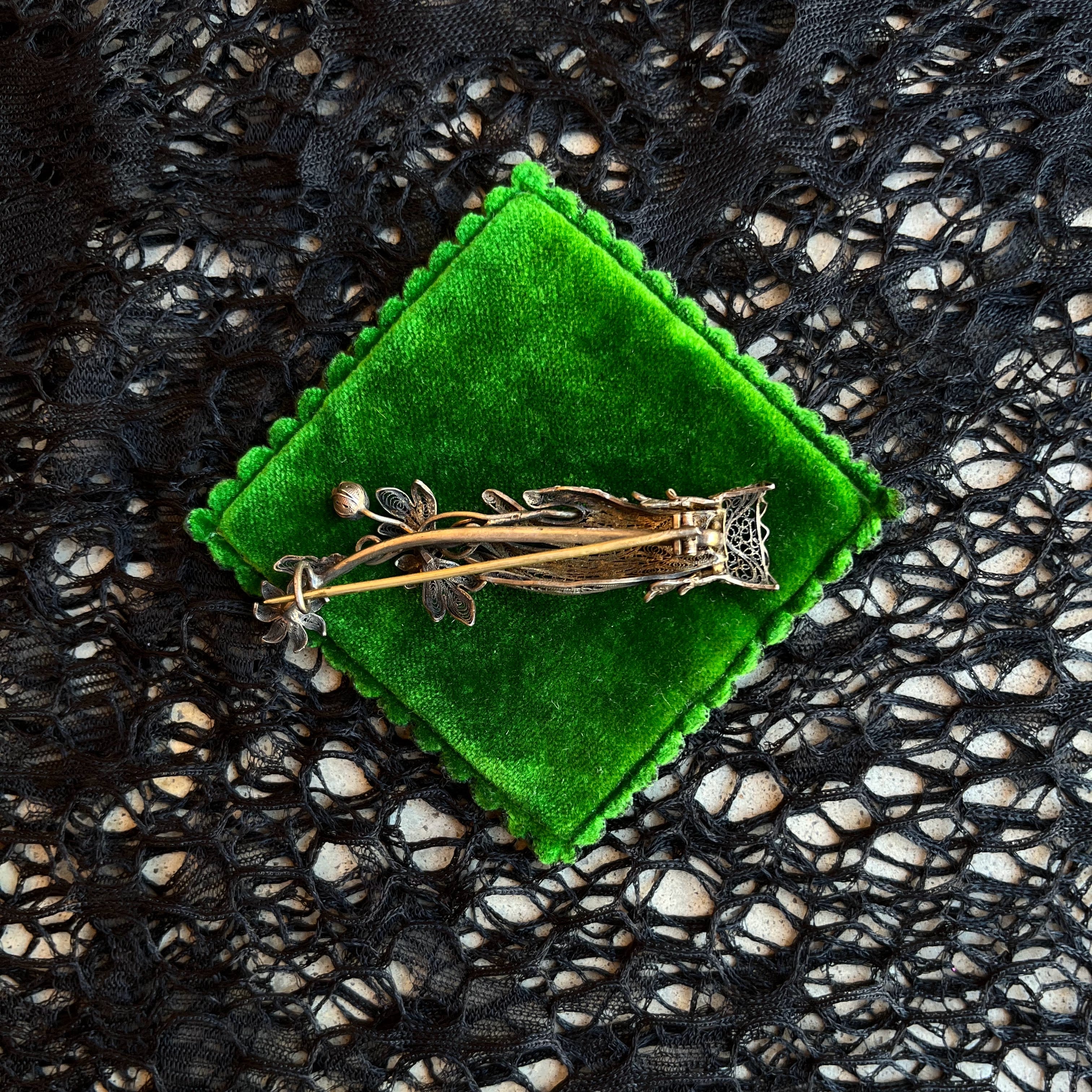 Late 19th c. Intricate Filigree Silver Hand Brooch