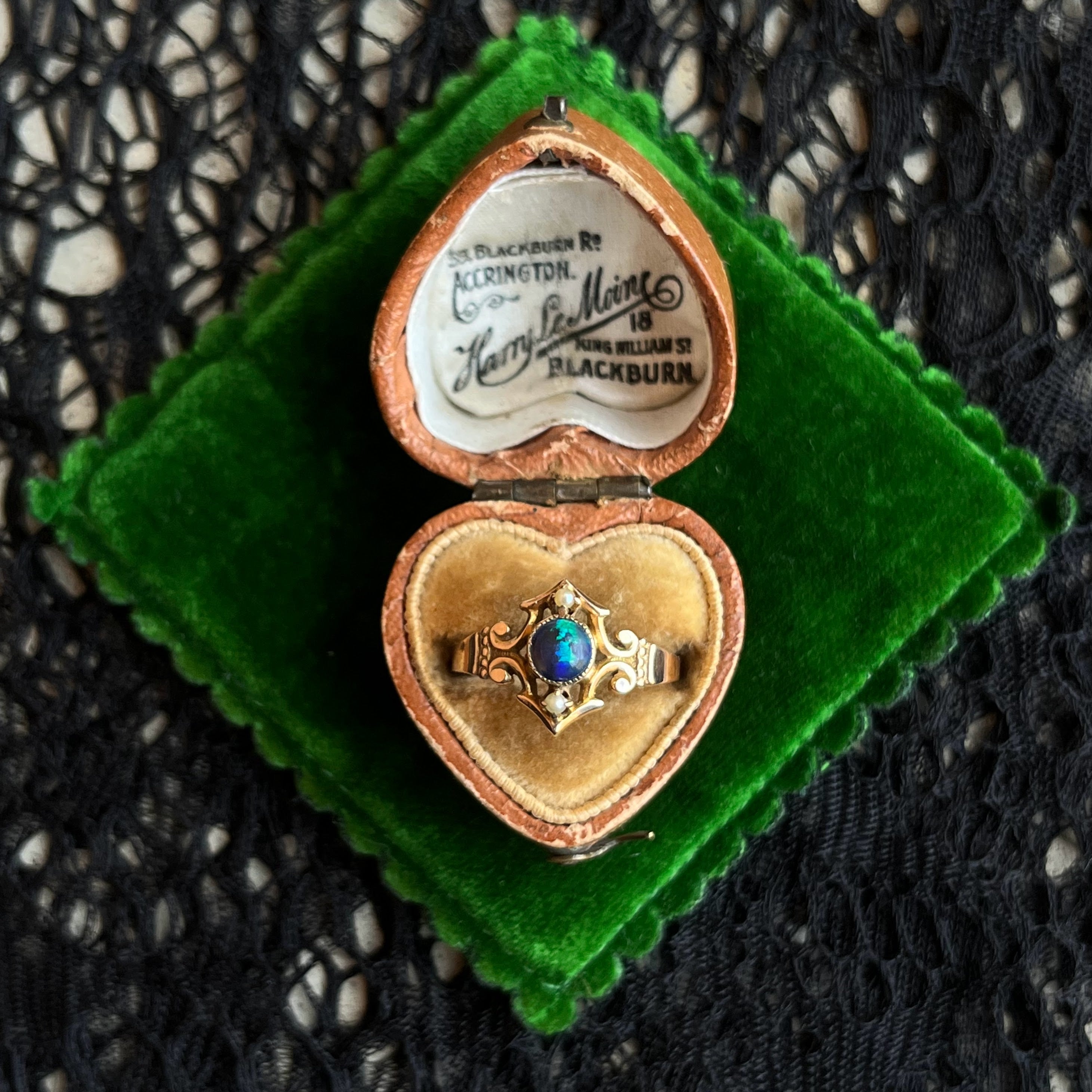 c. 1900s 10k Gold Black Opal Ring