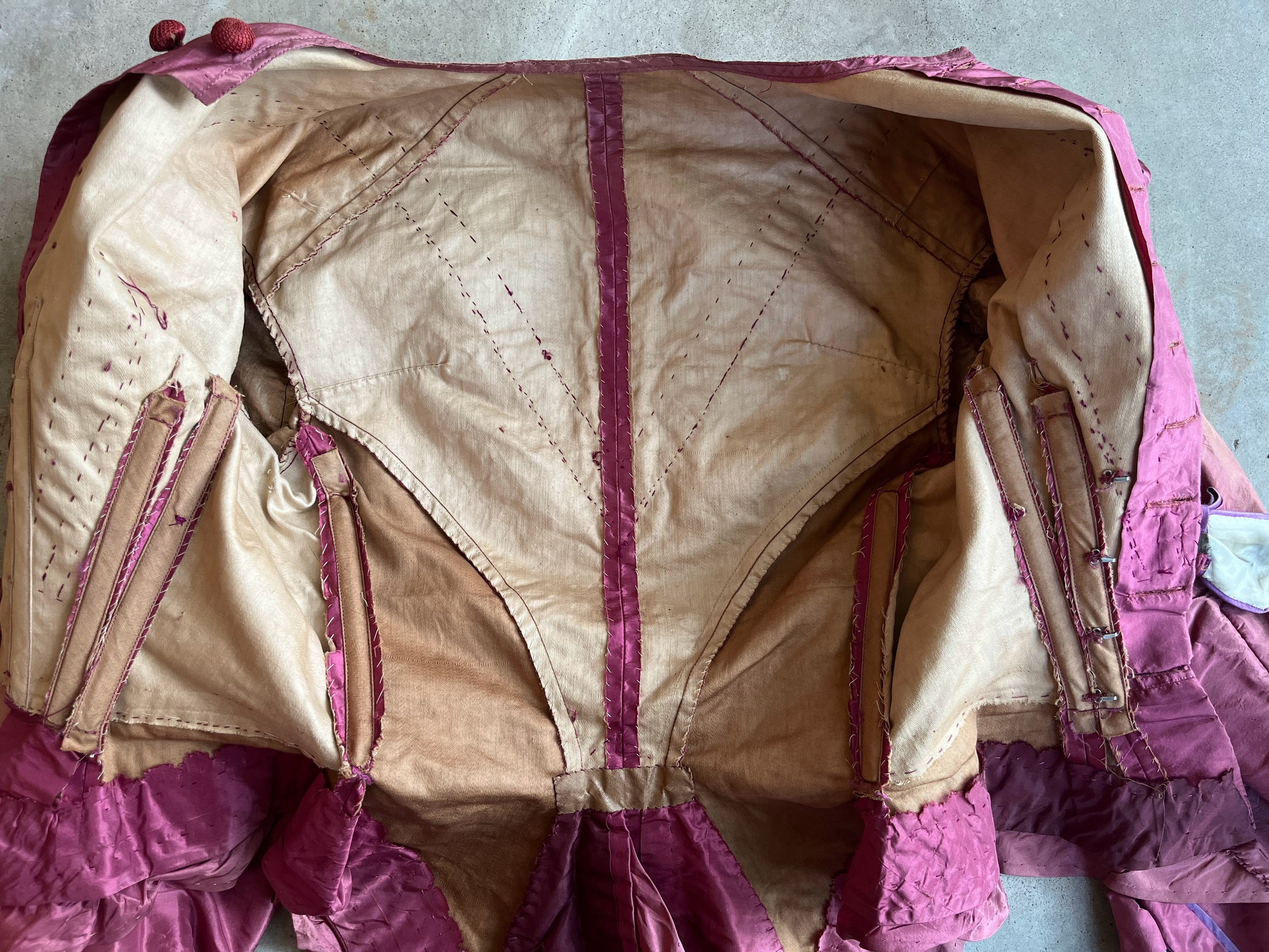 c. Late 1860s-Early 1870s Pink + Purple Silk Bodice