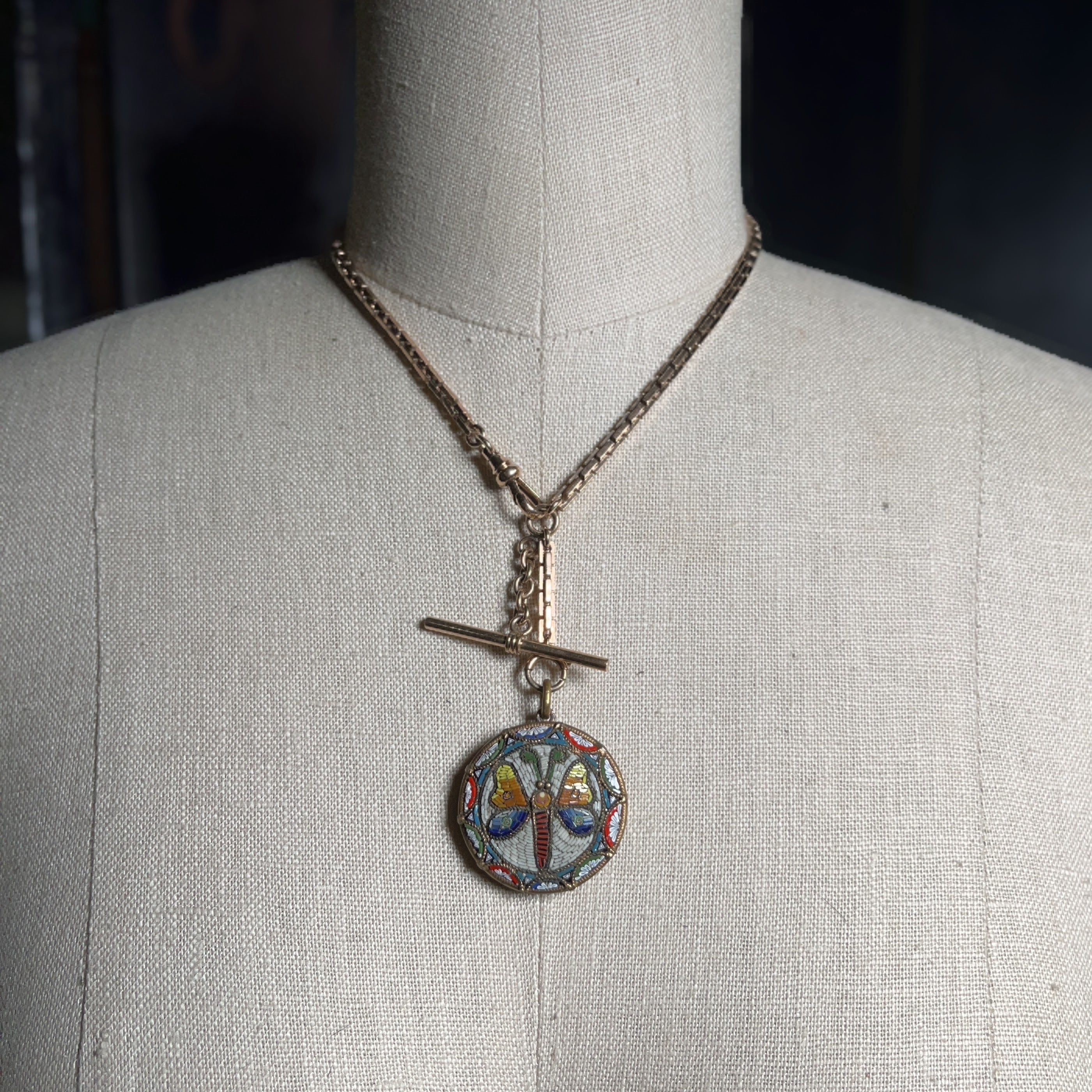c. 1890s-1900s Large Moth Micromosaic Pendant