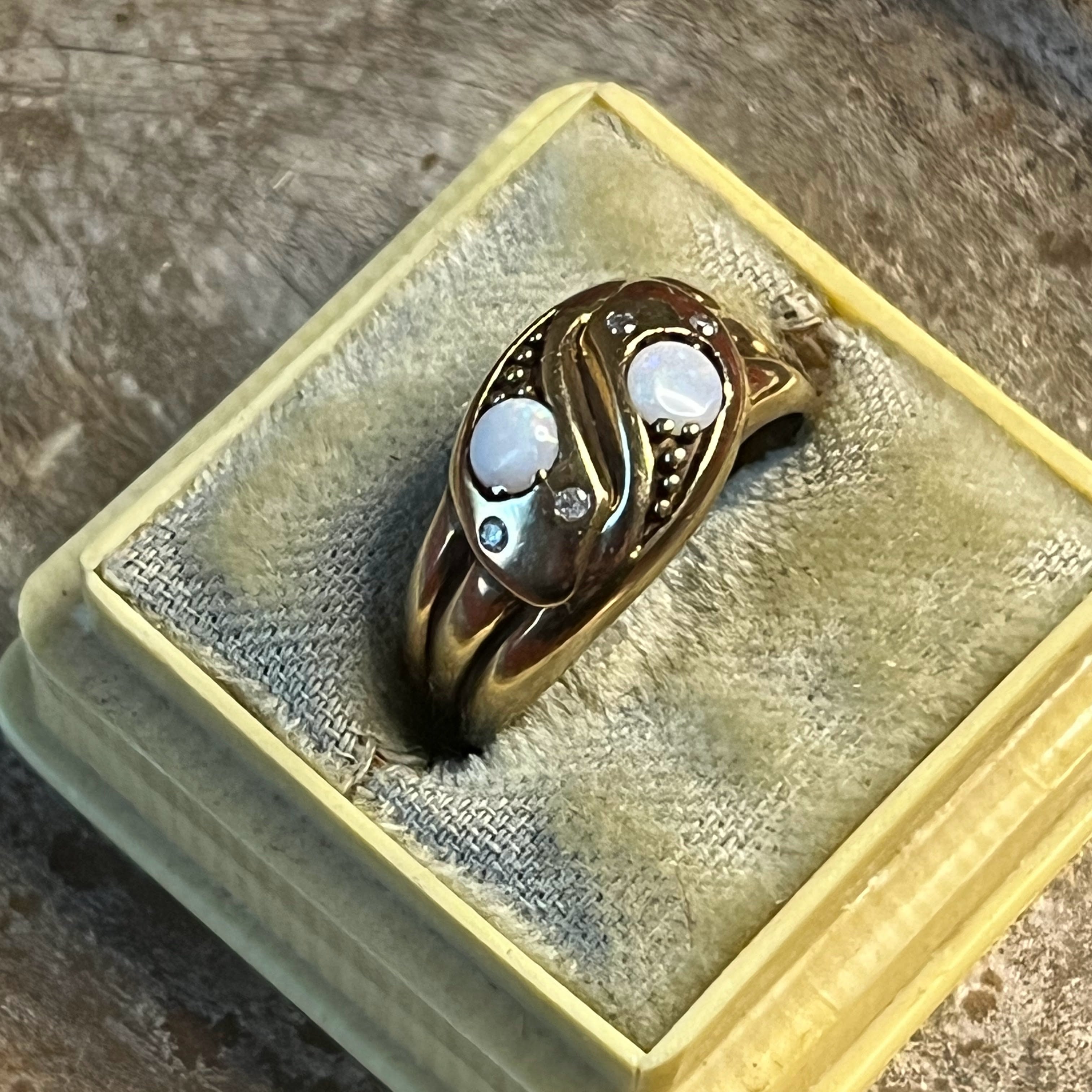 Victorian Opal Diamond Double Snake Ring