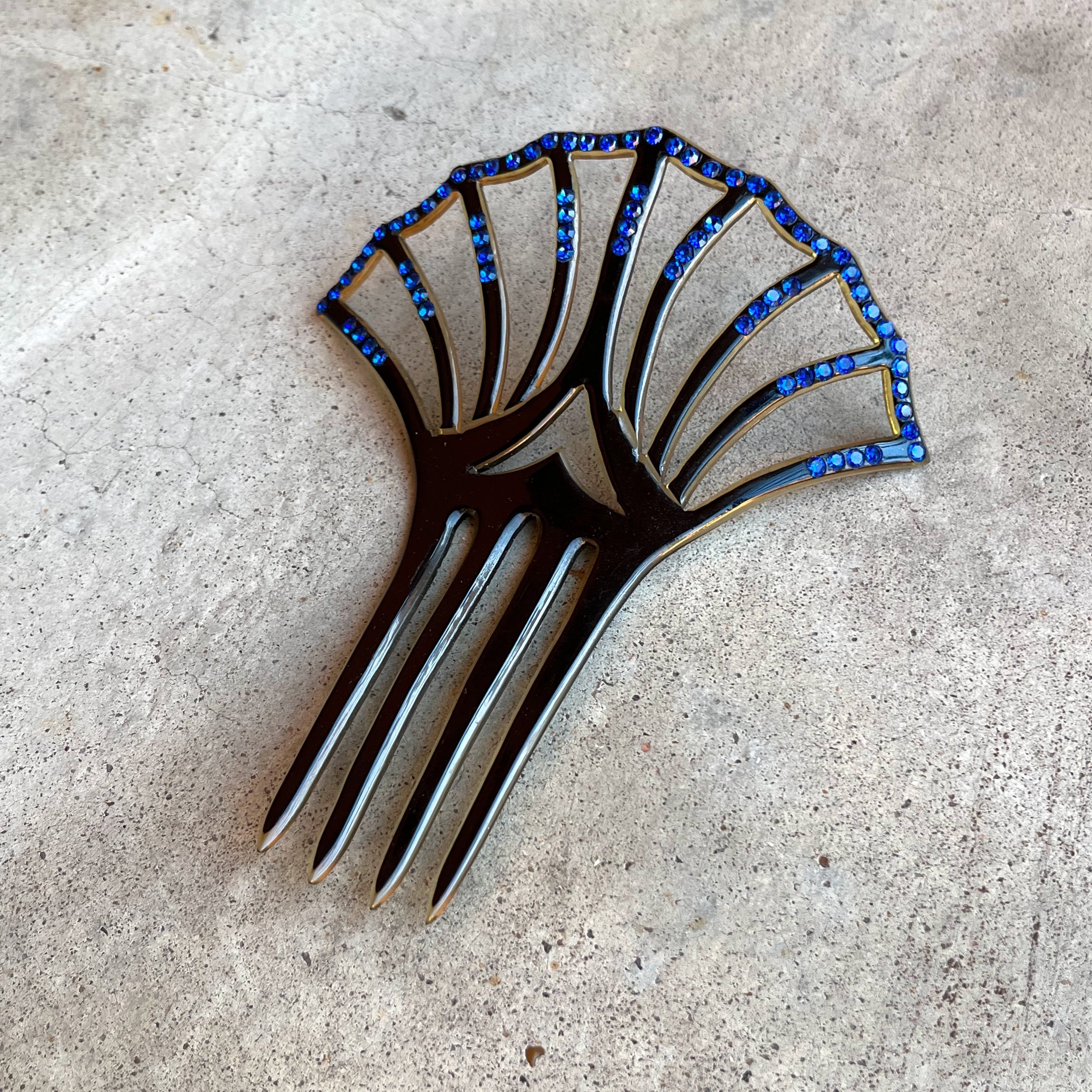 Art Deco Black Celluloid Hair Comb