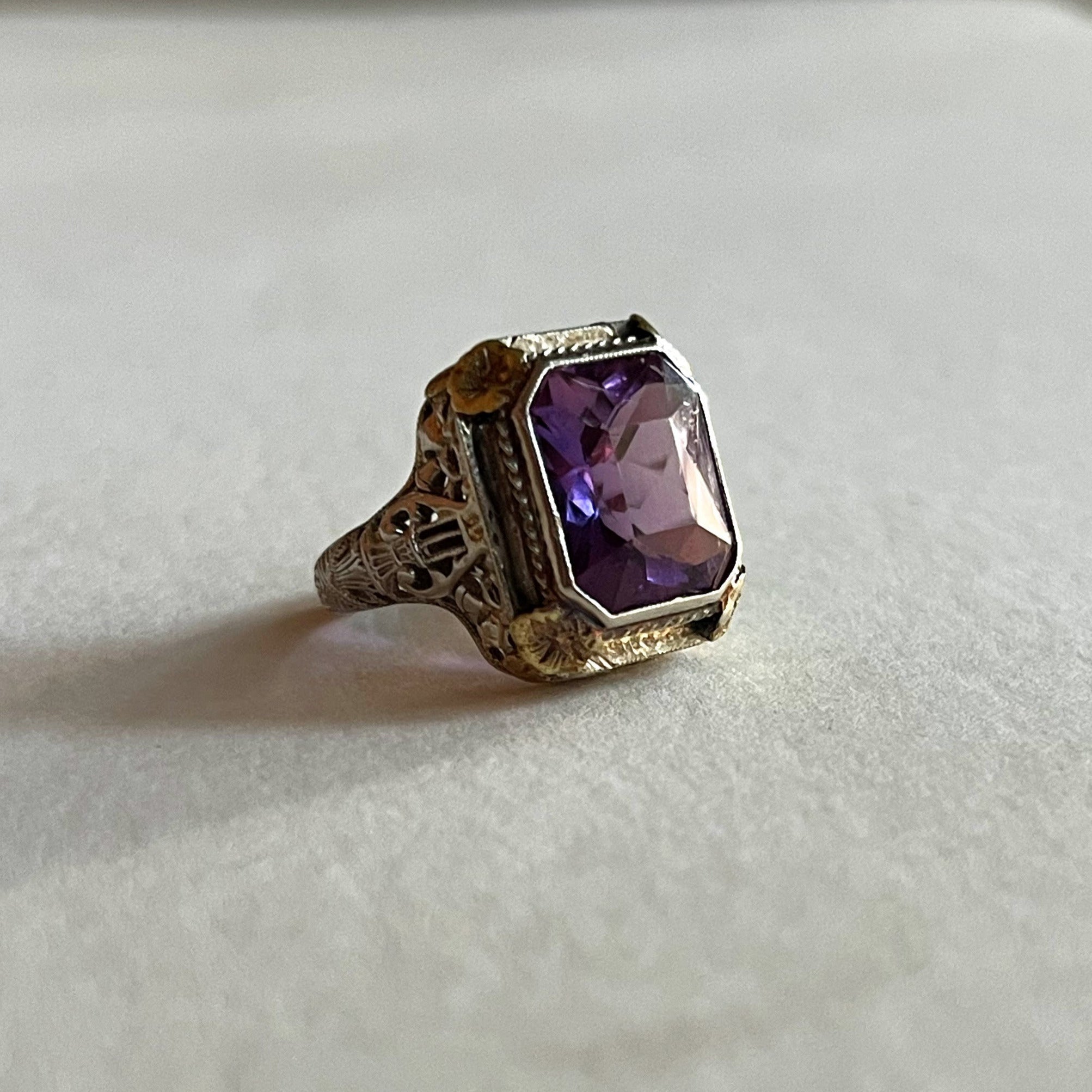 c. 1920s-1930s 14k White + Yellow Gold Amethyst Ring
