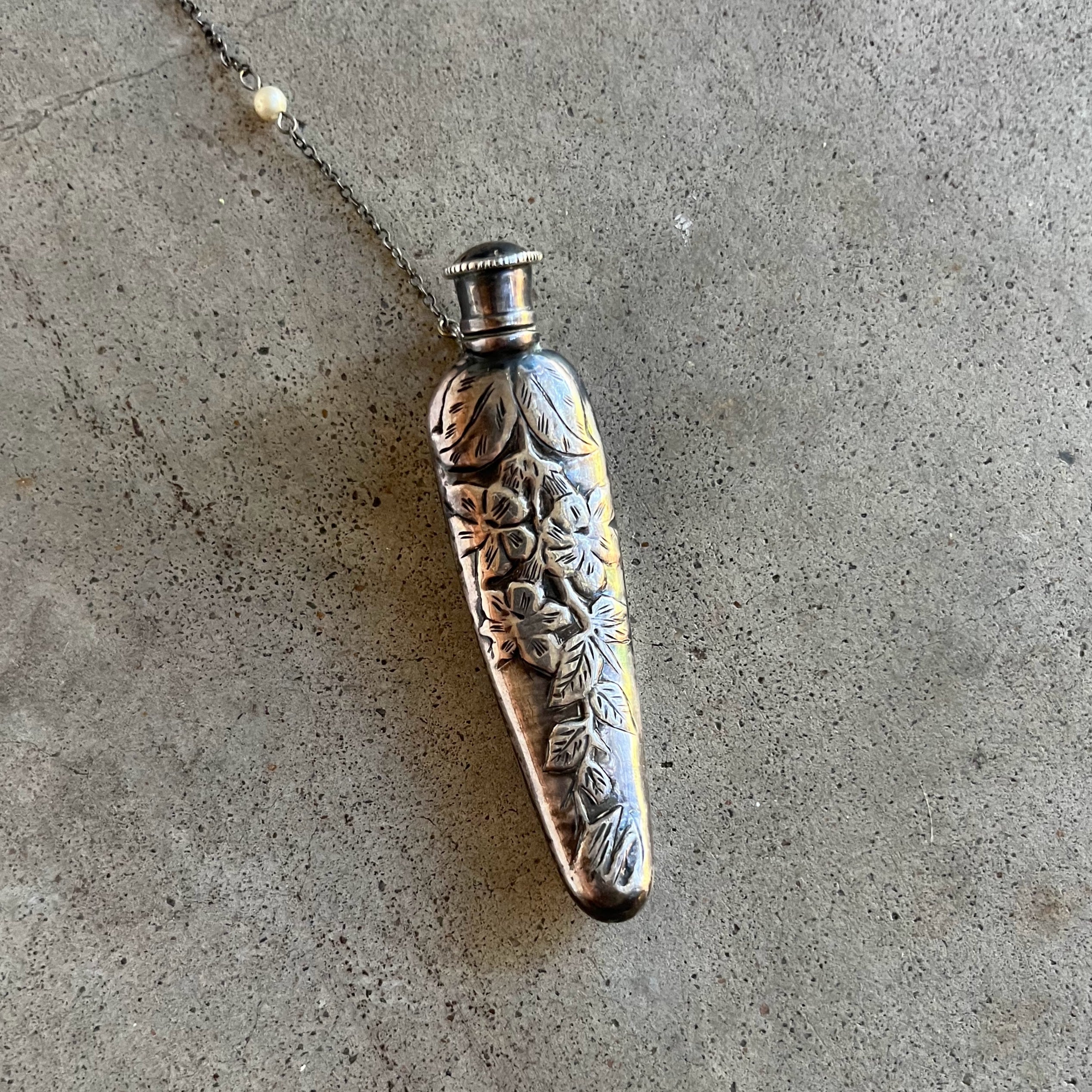 c. 1910s Sterling Silver Perfume Bottle Necklace
