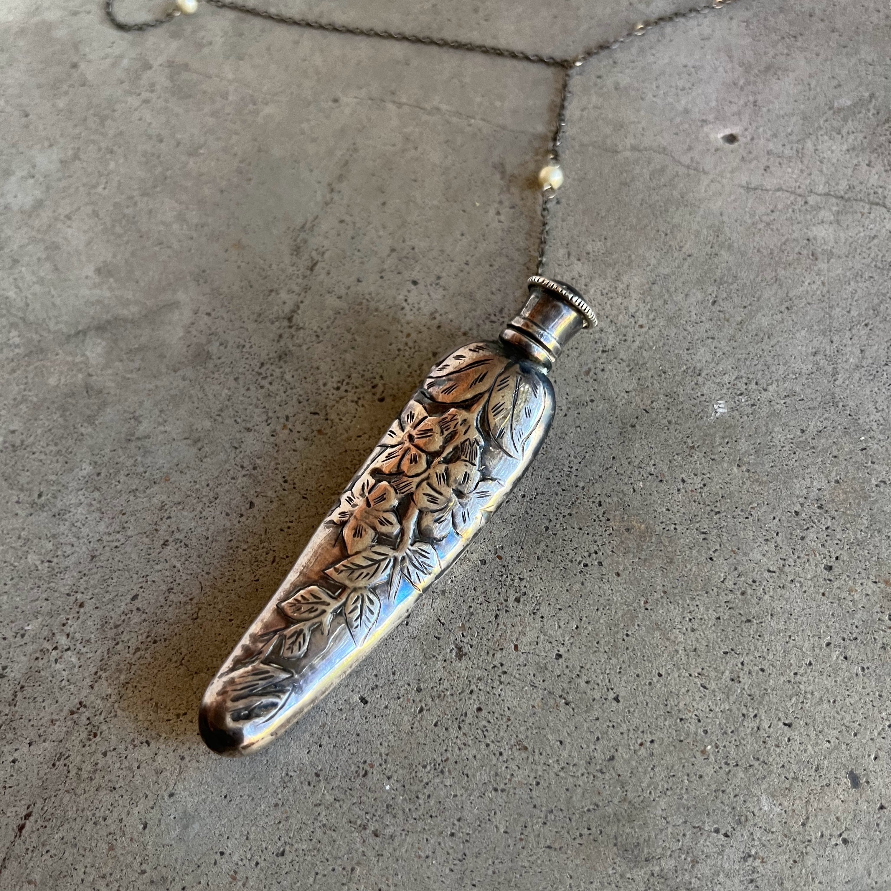 c. 1910s Sterling Silver Perfume Bottle Necklace