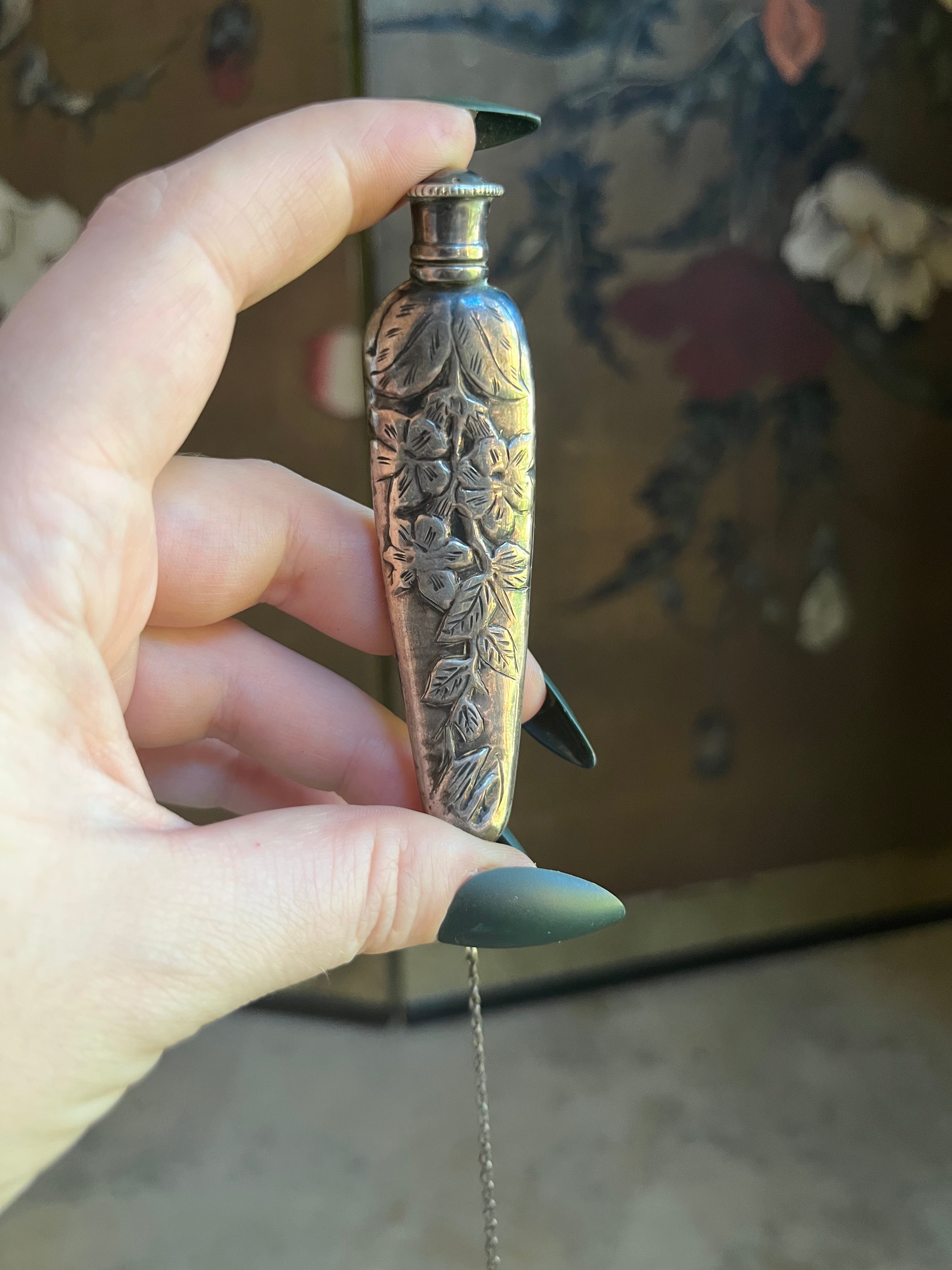 c. 1910s Sterling Silver Perfume Bottle Necklace