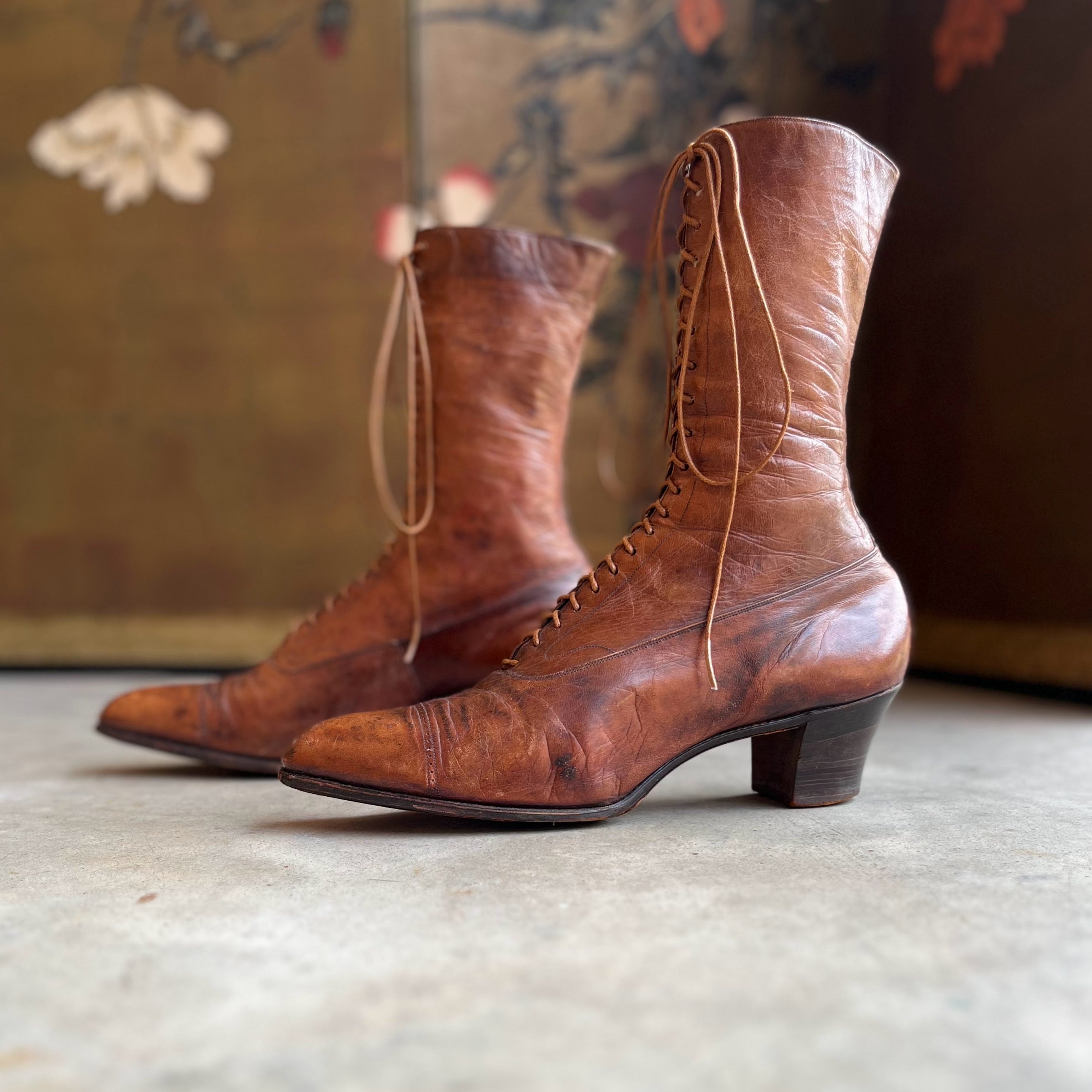 c. 1910s Brown Lace Up Boots | Approx Sz 9