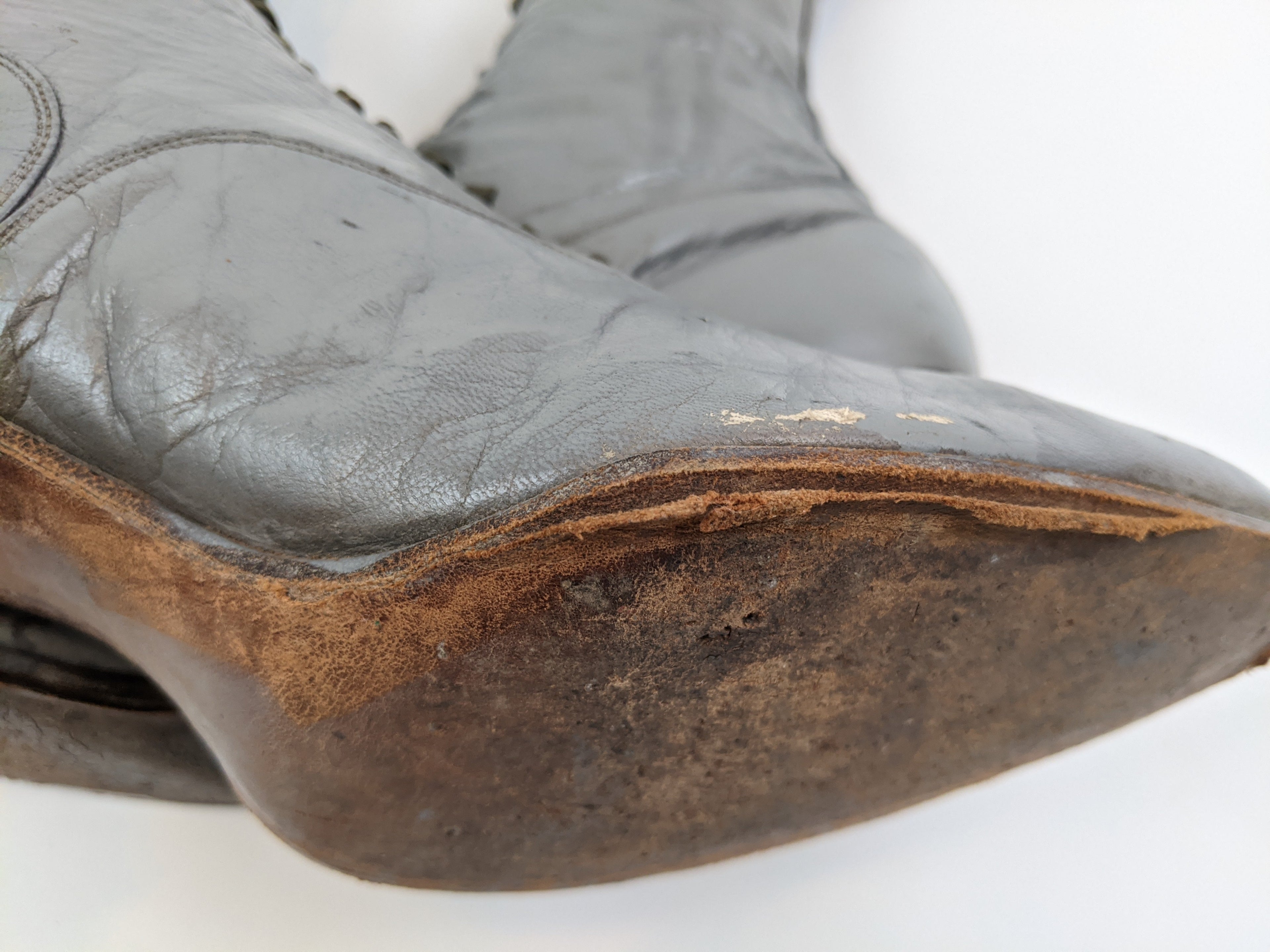 1920s Grey Lace Up Louis Heel Boots | Approx Size 7