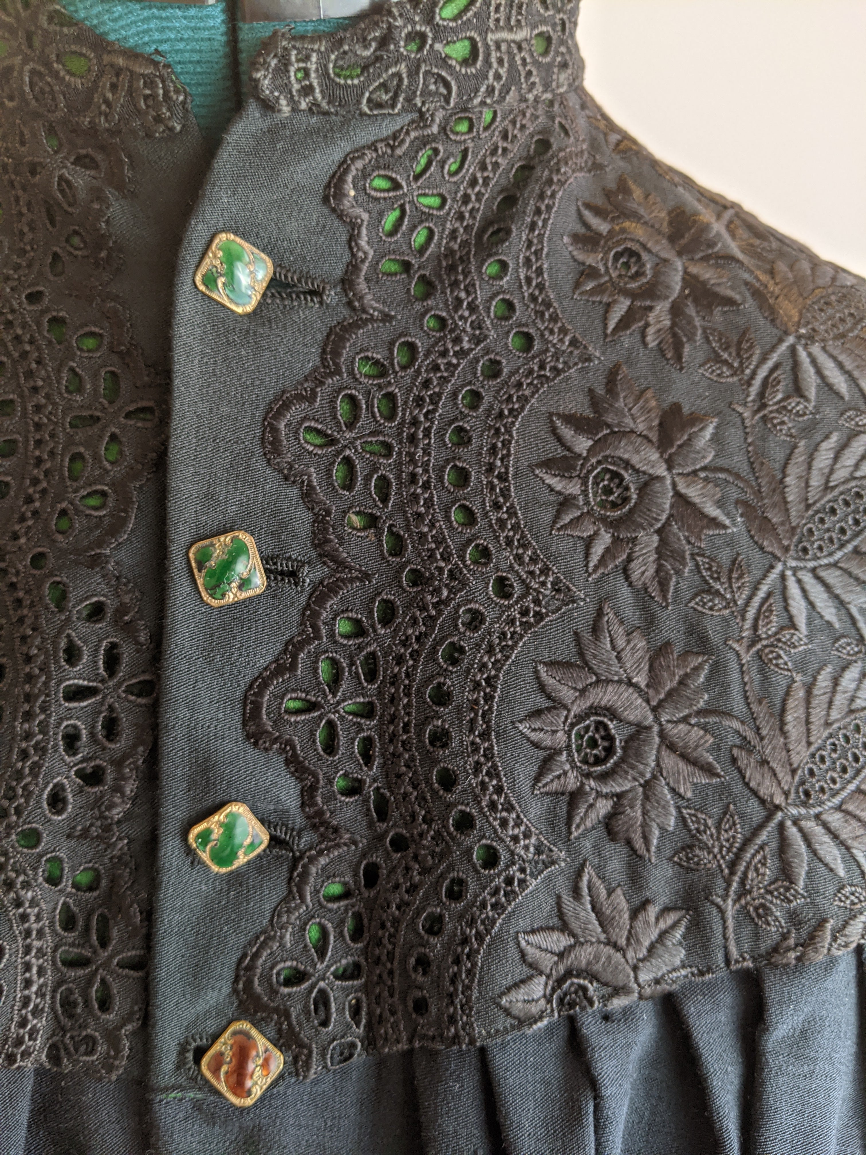 Victorian Black Maternity Blouse with Lace Trim